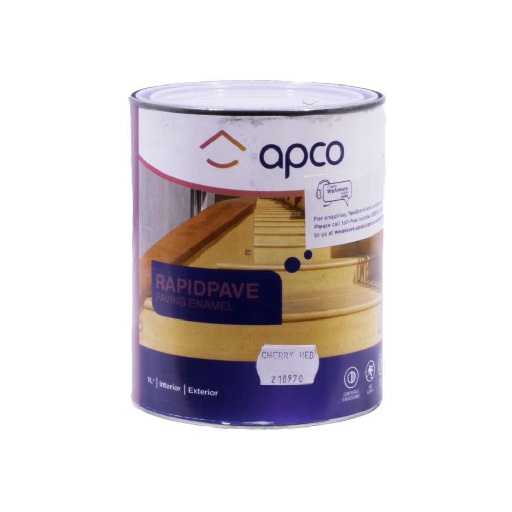 Apco RapidPave Enamel Paint - 1 Liter (33.8 oz) Cherry Red High Gloss Finish - Fast Drying, Durable Coating for Metal, Wood & Concrete Surfaces - Perfect for DIY Projects, Home Renovation & Industrial Use