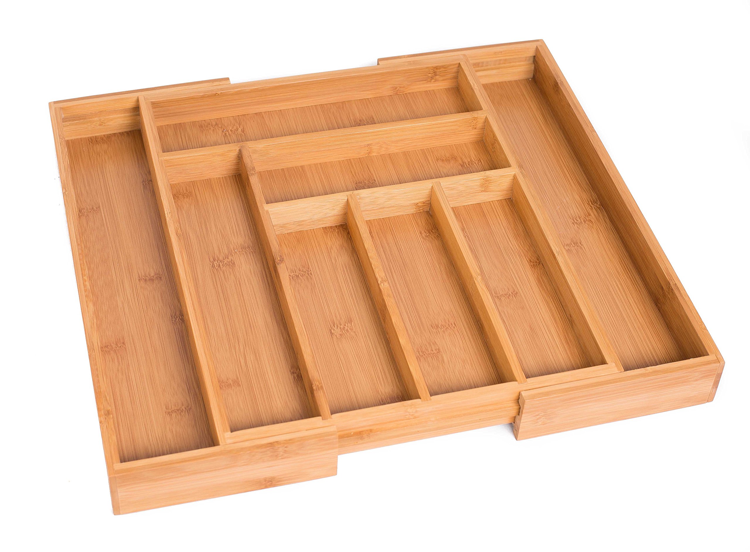 Bamboo Expandable Drawer Organizer for Utensils - 17.5 Inch Adjustable Silverware Tray for Kitchen - Natural Wood Spoon Knife Fork Holder - Perfect for Kitchen Drawer Organization & Dining Table Storage