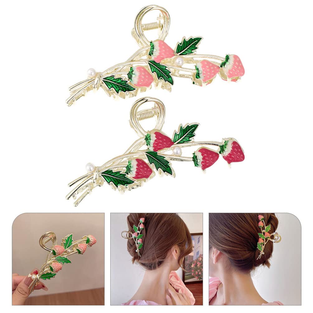SHERCHPRY 2 Pack Strawberry Hair Clips for Girls - Cute Floral Hair Barrettes, Jaw Clips & Hair Claws - Summer Hair Accessories for Women, Alloy Hair Pins - Perfect for School, Parties & Everyday Fashion