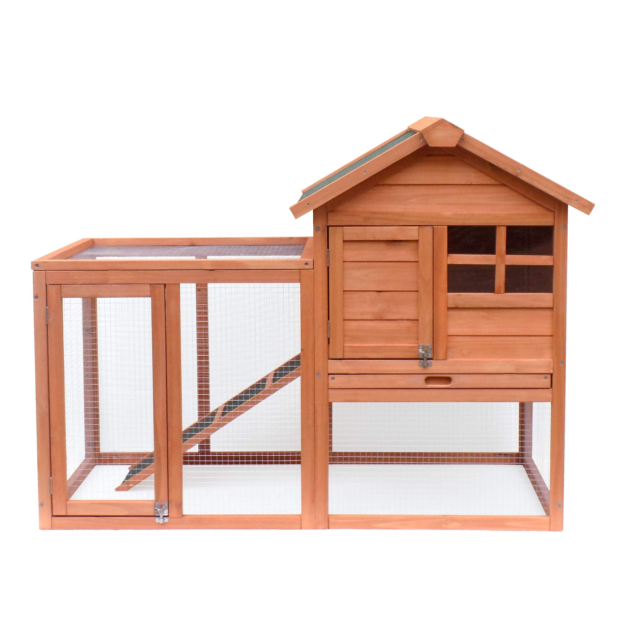 Merax 2-Story Rabbit Hutch Indoor & Outdoor Bunny Cage - Natural Wood Pet House with Removable Leak-Proof Tray | Perfect for Backyard, Garden, or Patio Use