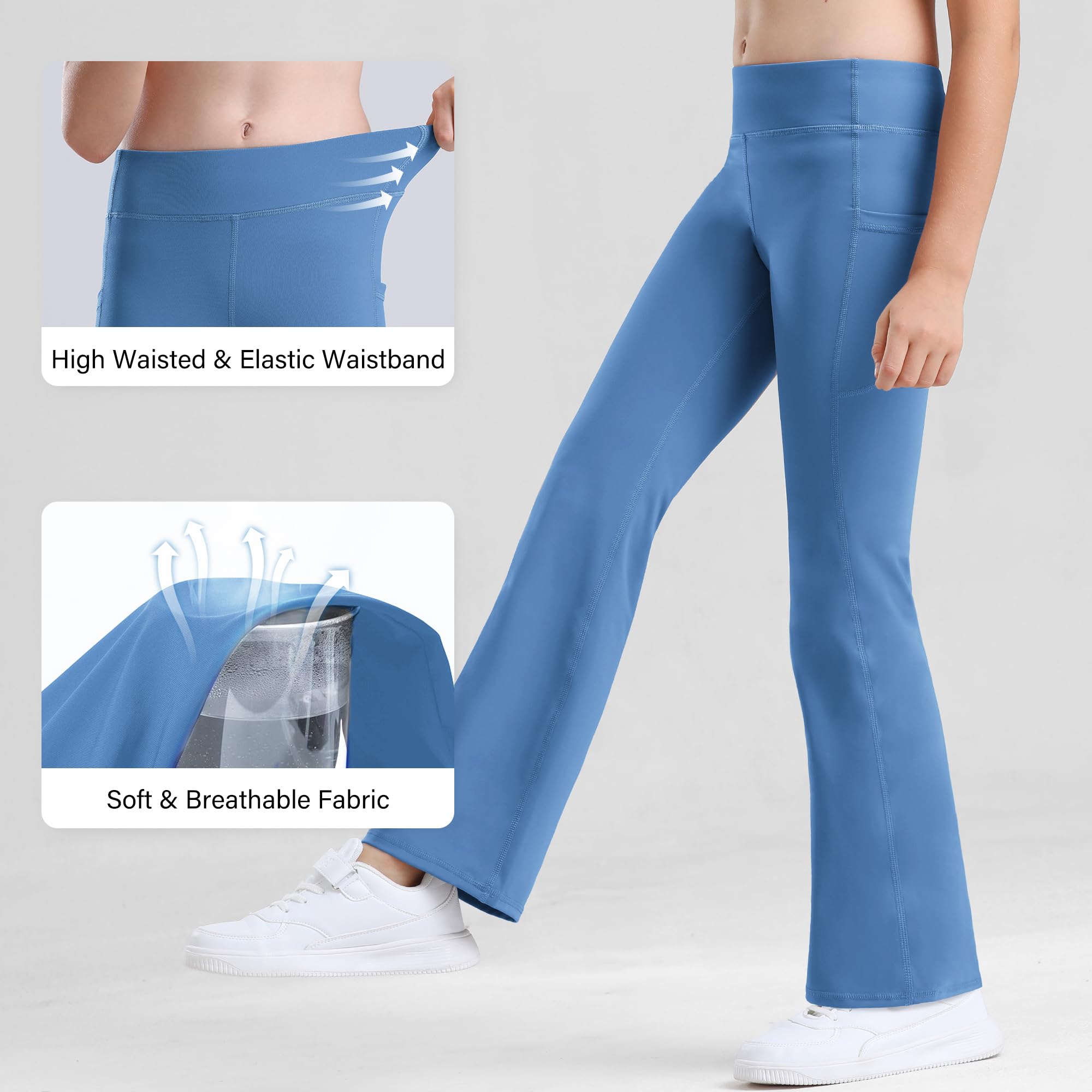 Stelle Girls' High Waisted Flare Leggings with Pockets - Bootcut Yoga Pants for Kids, Dance & Bell Bottom Style | Perfect for Dance Classes, Yoga Sessions & Casual Wear