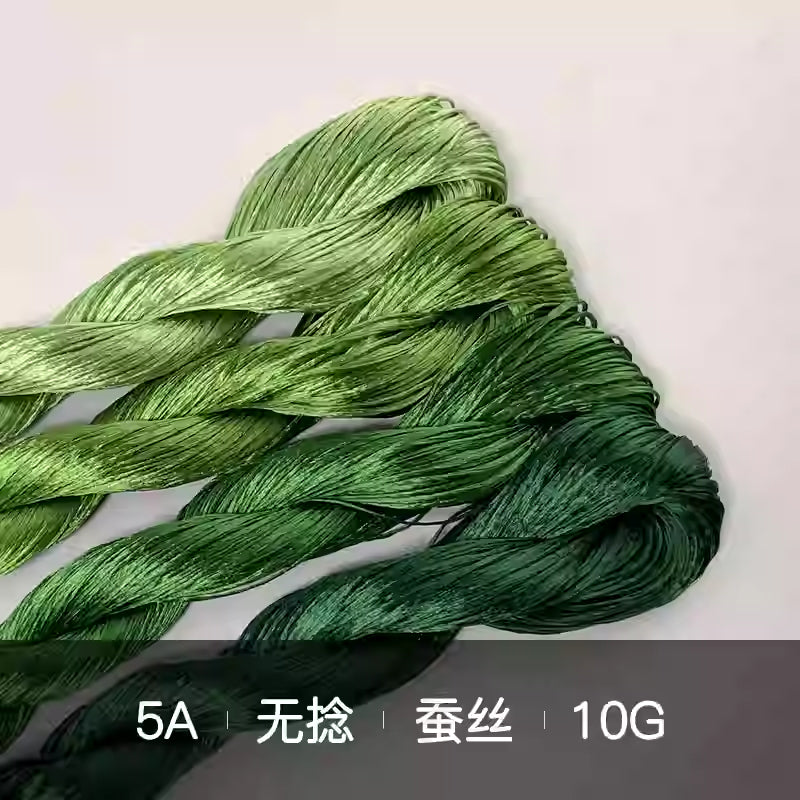 10g Suzhou Embroidery Thick Untwisted Mulberry Silk Thread (Green) - Premium Hand Embroidery Thread for DIY Crafts, Sewing, and Traditional Chinese Silk Art Projects