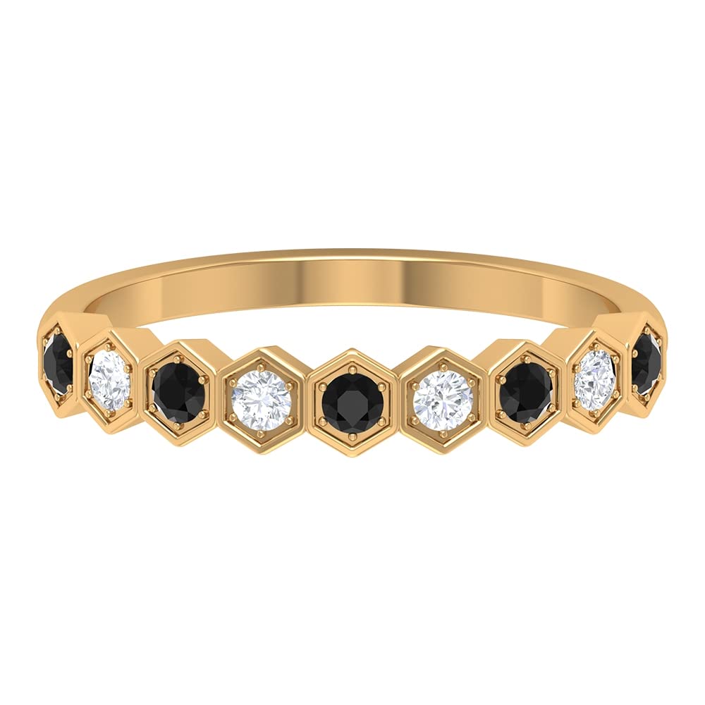 0.25 CT Black Spinel and Diamond Geometric Ring - 14K Solid Gold Half Eternity Band for Women - Perfect for Anniversary, Engagement, and Special Occasions