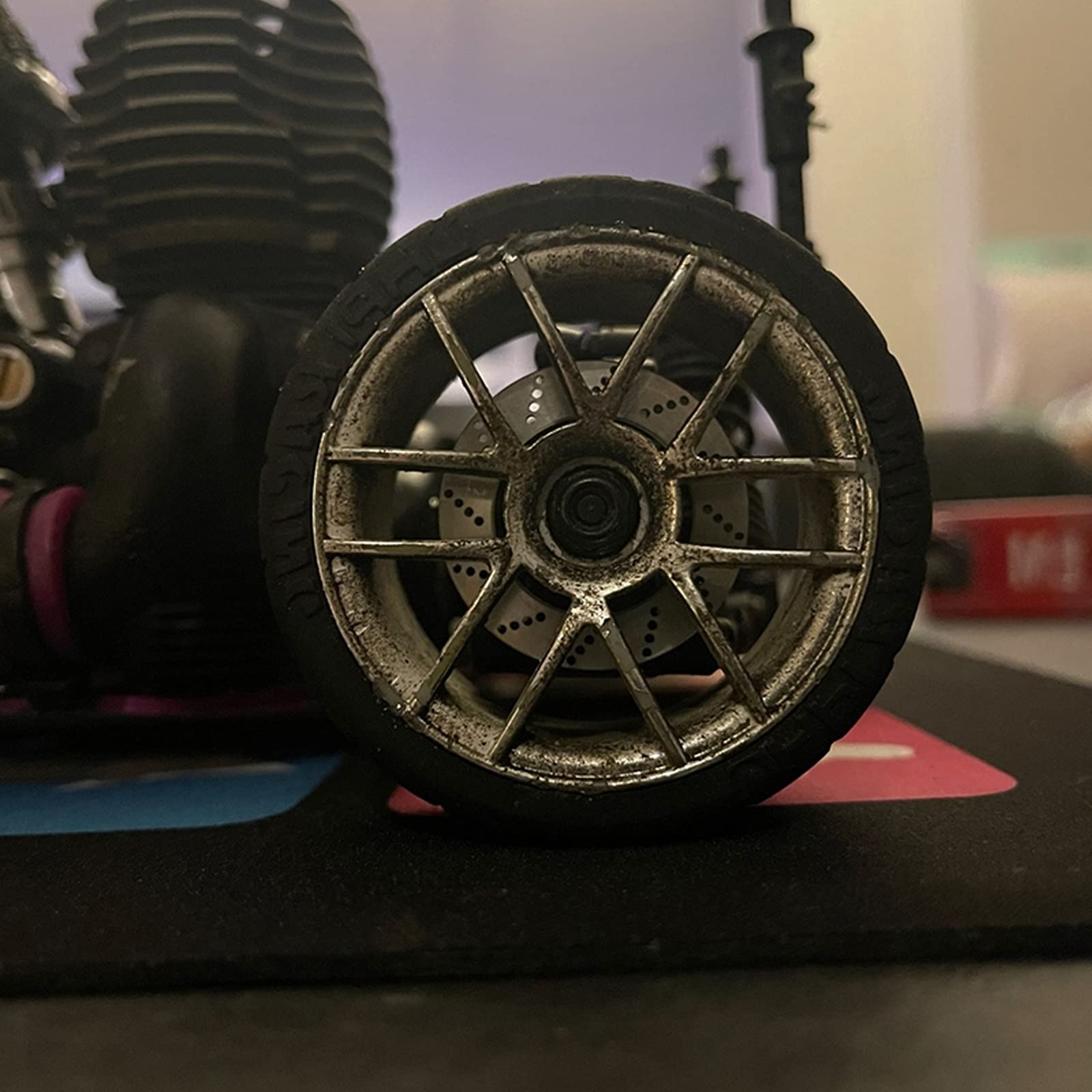 Kingsea 4pcs Alloy Metal RC 12mm Hex Hub Wheel Tires with Brake Disc - Compatible with Tamiya On-Road Racing Cars - High Performance Black Tires for Drift, Speed & Competition Use