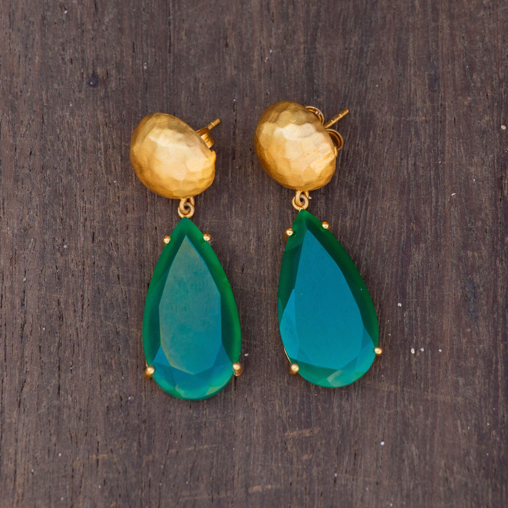 Ocean Tide Drop Earrings - Green Onyx Gemstone Dangle Earrings for Women | Boho Beach Jewelry Gift | Perfect for Weddings, Vacations & Summer Outfits
