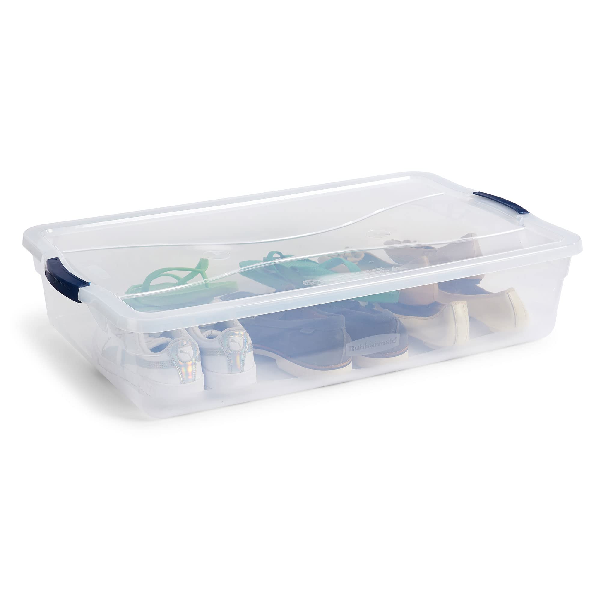 Rubbermaid Cleverstore 42 Quart Clear Plastic Storage Bins - 4 Pack Stackable Organizer Containers with Latching Lids for Garage, Closet, Classroom & Home Organization - Perfect for Seasonal Decor, Toys, Clothes & School Supplies Storage
