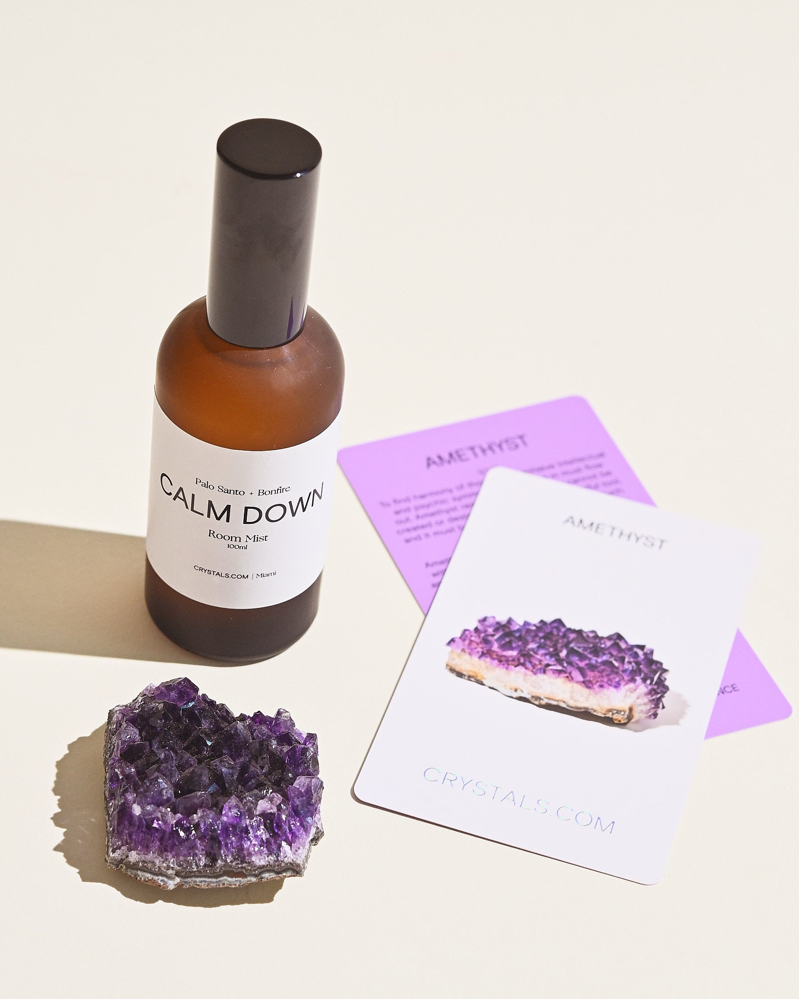 Calming Aromatherapy Bundle - Lavender Room Mist & Natural Amethyst Crystal Cluster Set for Stress Relief | Home Spa, Meditation & Bedroom Relaxation