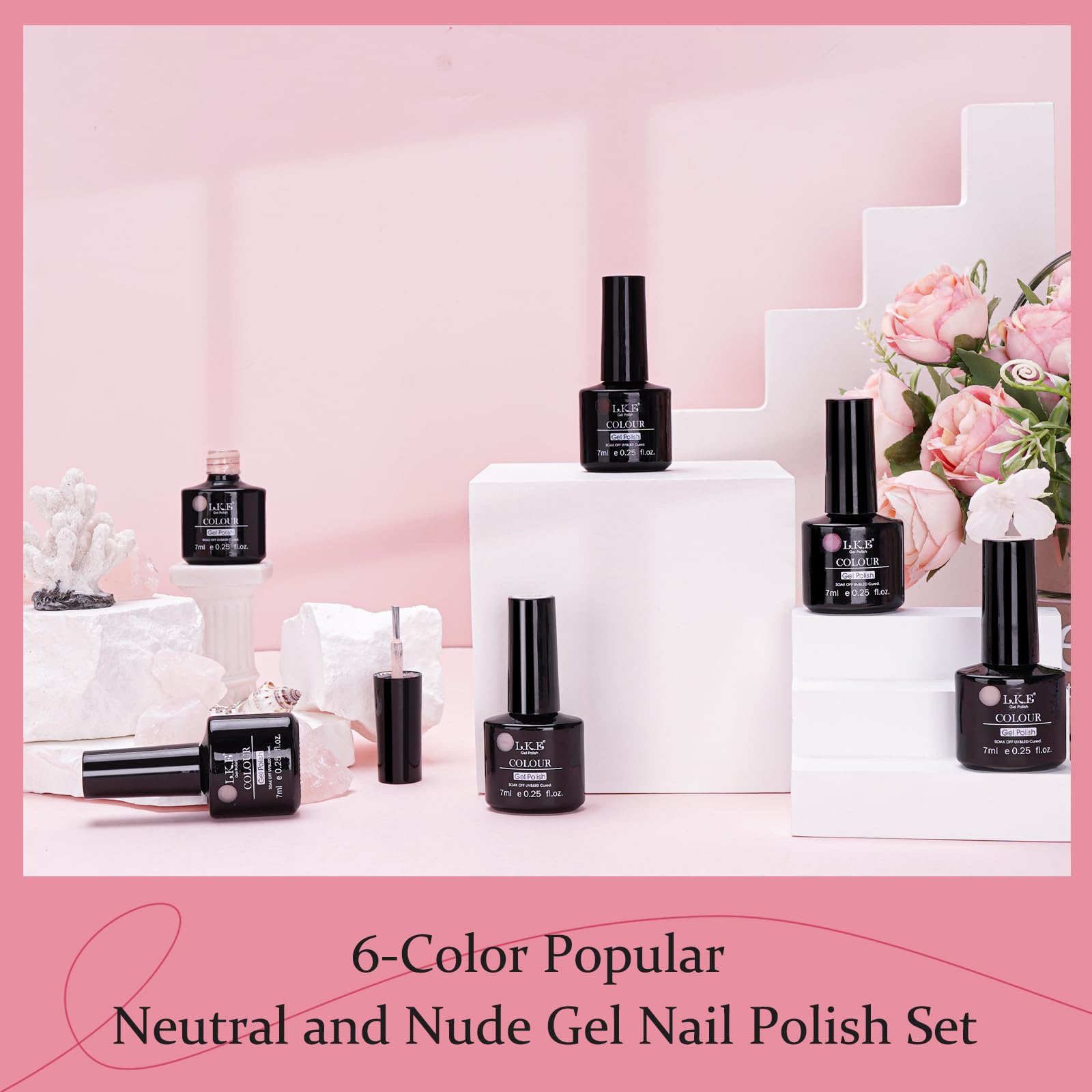 LKE Nude Pink Gel Nail Polish Set - 6 Colors Neutral Gel Polish Kit with UV/LED Lamp for Soak Off Manicure | DIY Home Nail Art & Salon Professional Use | Perfect Gift for Women