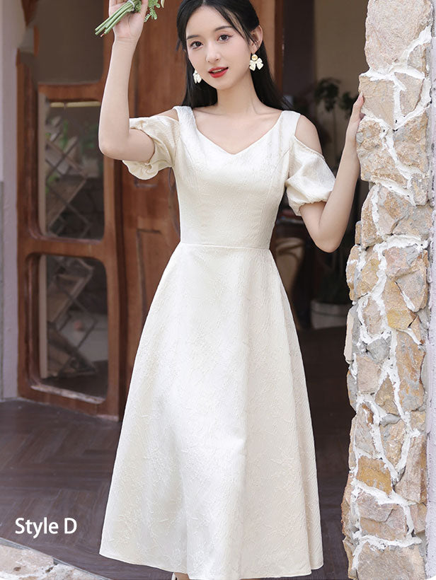 Ivory Jacquard Midi A-Line Bridesmaid Dress for Wedding Party | Elegant Formal Gown for Bridesmaids, Evening Events & Special Occasions