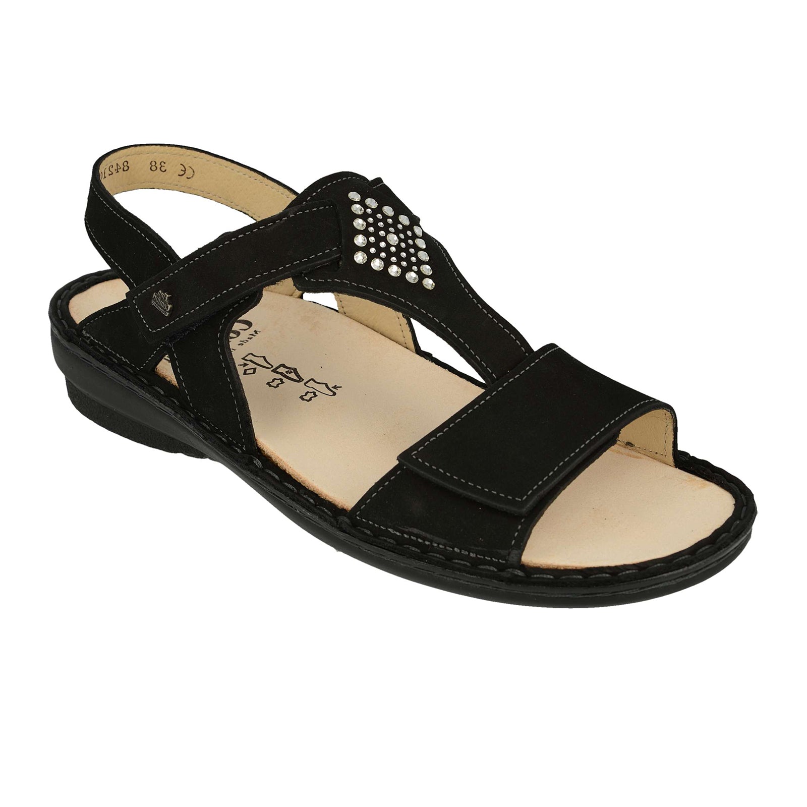 Finn Comfort Calvia Backstrap Sandal for Women - Black Nubuck Leather | Comfortable Arch Support & Cushioned Footbed | Perfect for Walking, Travel & Summer Outfits