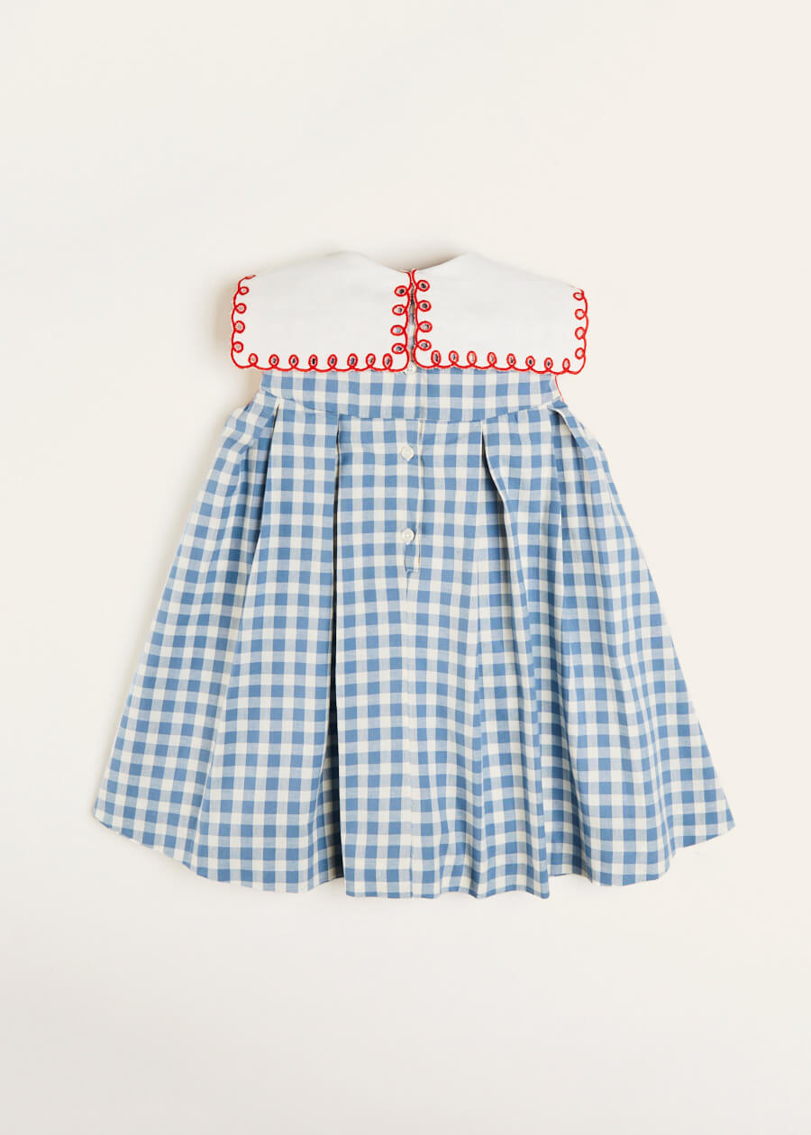 Blue Embroidered Gingham Sleeveless Dress for Girls (12 Months to 12 Years) - Perfect for Summer Outfits, Beach Vacations & Special Occasions