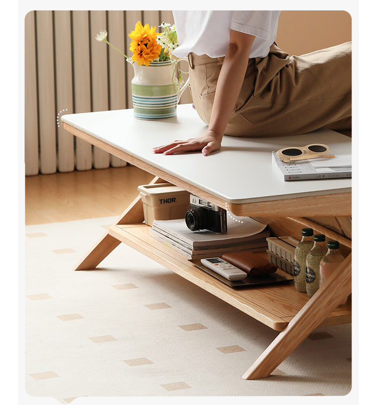 Solid Oak Wood Modern Rocking Coffee Table - Stylish and Durable Living Room Centerpiece for Cozy Home Decor