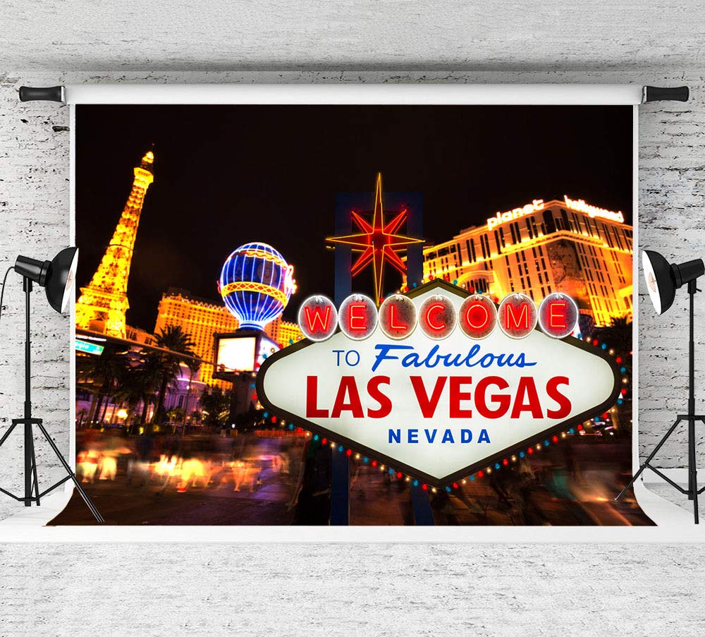 7x5ft Las Vegas Casino Night Photography Backdrop - City Billboard Banner for Party Decor, Photo Booth Props & Studio Background (Vinyl Material) - Perfect for Themed Events, Birthday Parties & Professional Photography