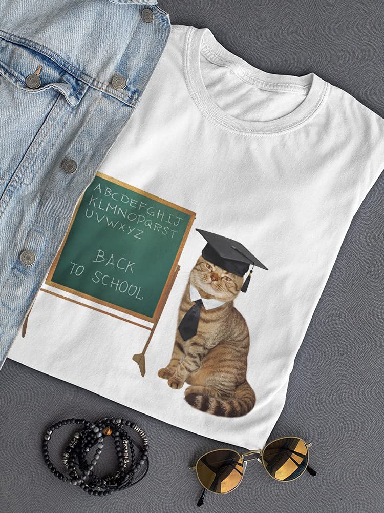 Smartprints Back to School Cat T-Shirt for Women - Cute Graphic Tee for Casual Wear, College Campus & Everyday Outfits
