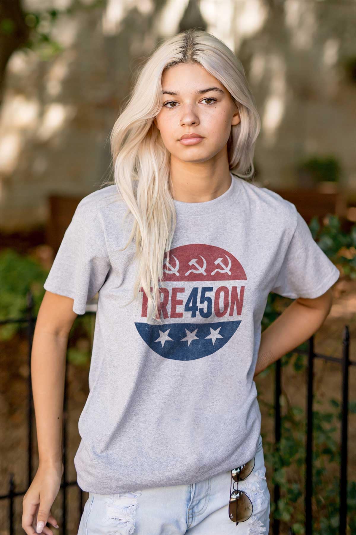 Brisco Brands Tre45on Treason 45th President Trump Graphic T-Shirt for Men & Women - Political Statement Tee for Rallies, Protests & Patriotic Events