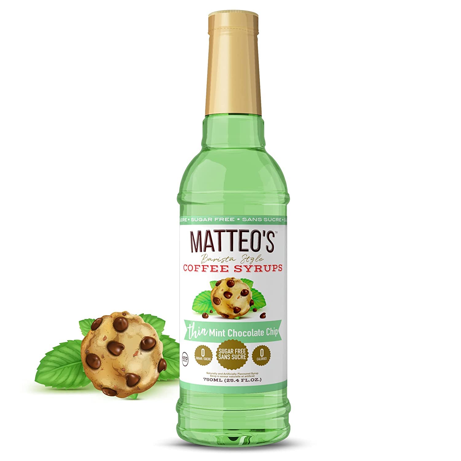 Sugar Free Coffee Flavoring Syrup - Mint Chocolate Chip, 0 Calorie 0 Sugar Coffee Syrup, Keto Friendly, 25.4 Fl Oz | Perfect for Iced Coffee, Lattes, Desserts & Low-Carb Baking