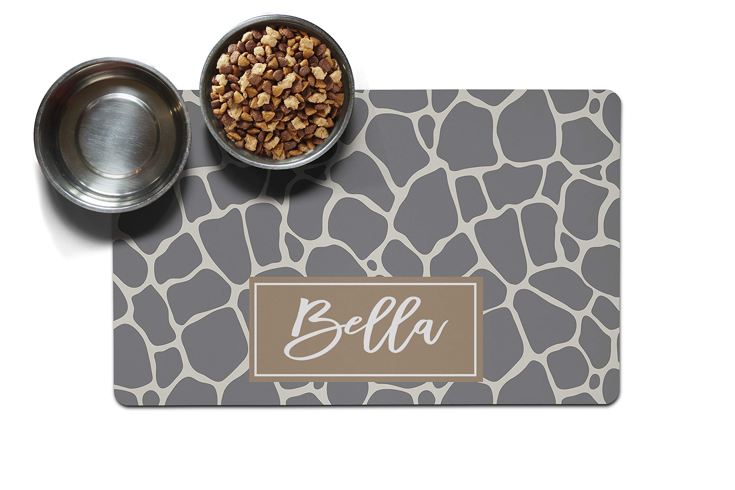 **Personalized Waterproof Non-Slip Pet Feeding Mat for Cats & Dogs - Spill-Proof Food & Water Bowl Mat with Raised Edges - Giraffe Print (14x24 Inches) - Perfect for Mealtime & Mess-Free Feeding**