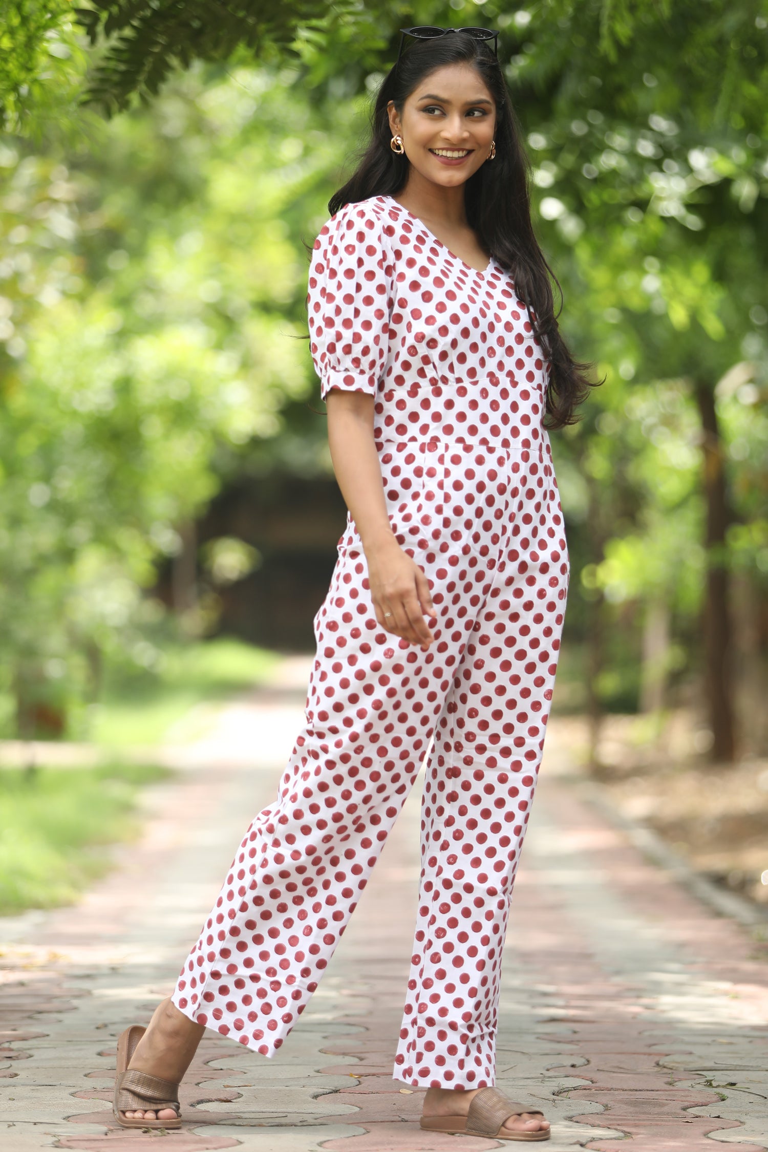 Handmade Cranberry Print Jumpsuit - Organic Cotton BoHo Romper for Women | Perfect for Summer Festivals, Beach Vacations & Casual Outings