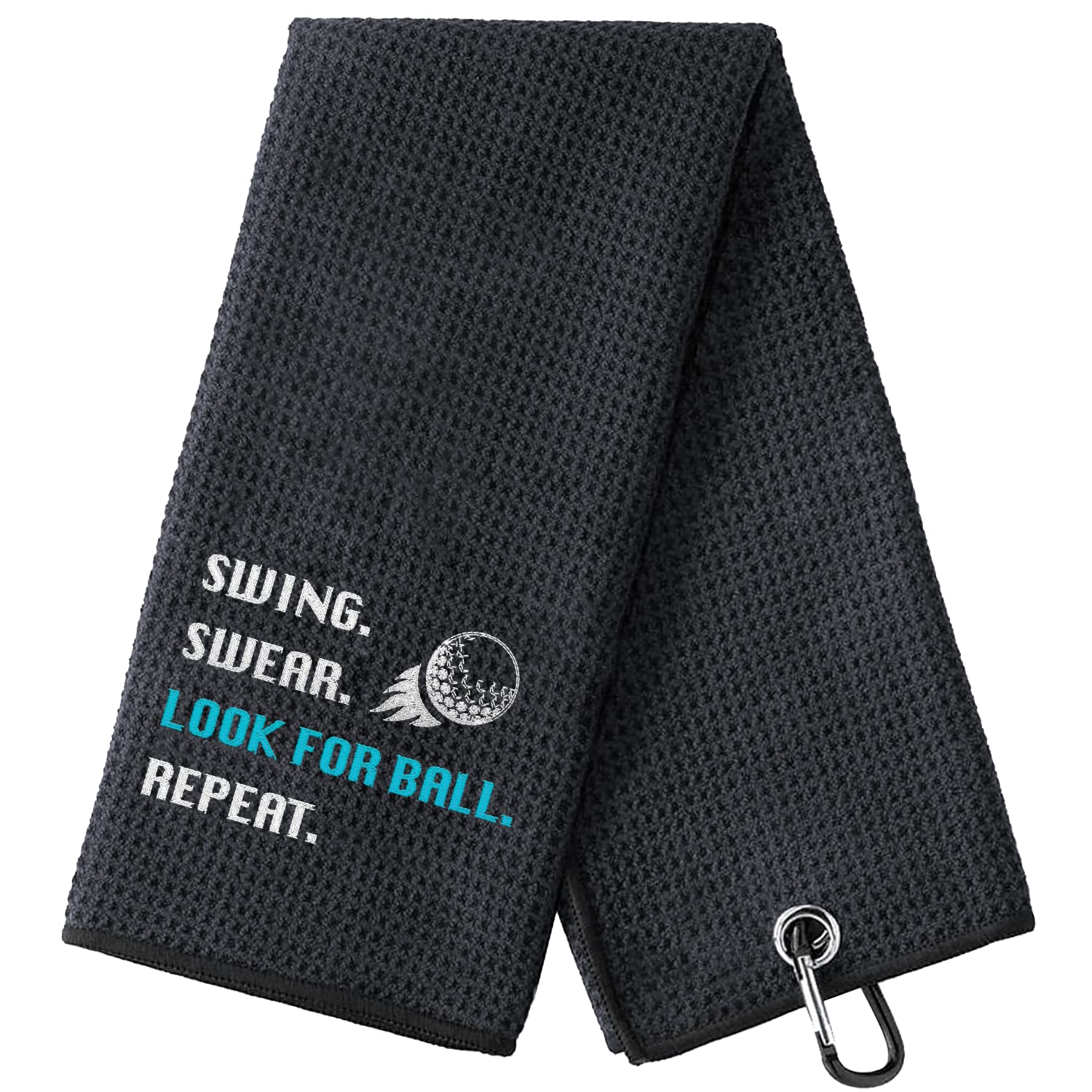 Funny Golf Towel with Clip - Embroidered Golf Accessories for Men & Women - Perfect Gift for Husband, Boyfriend or Dad - Golf Fan Must-Have - Swing Swear Repeat Design - Great for Golf Bags, Tournaments & Practice Sessions