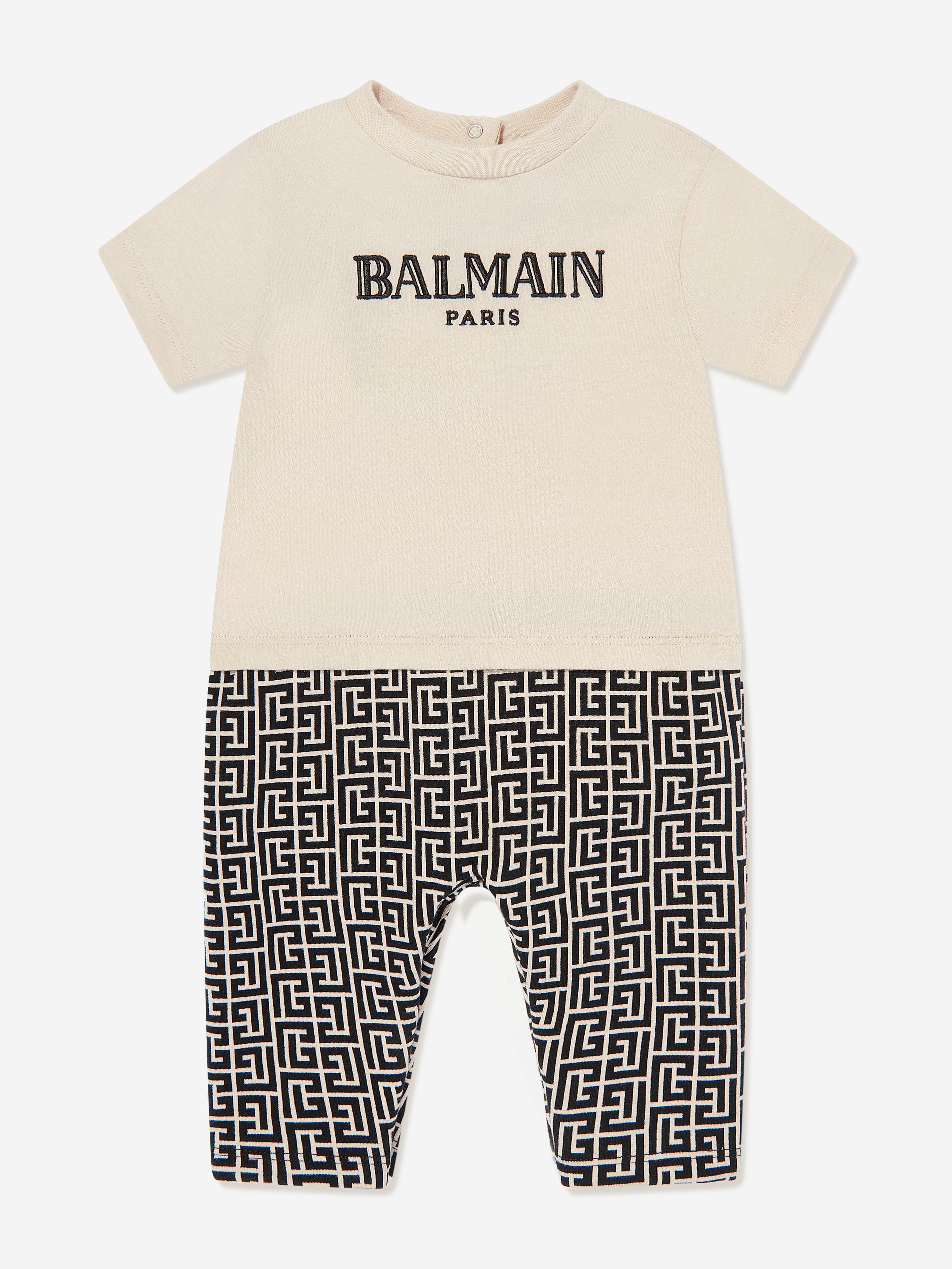 Balmain Baby Boys Romper Gift Set in Beige | Premium Cotton Outfit for Newborns & Infants | Perfect for Christening, Photo Shoots & Special Occasions