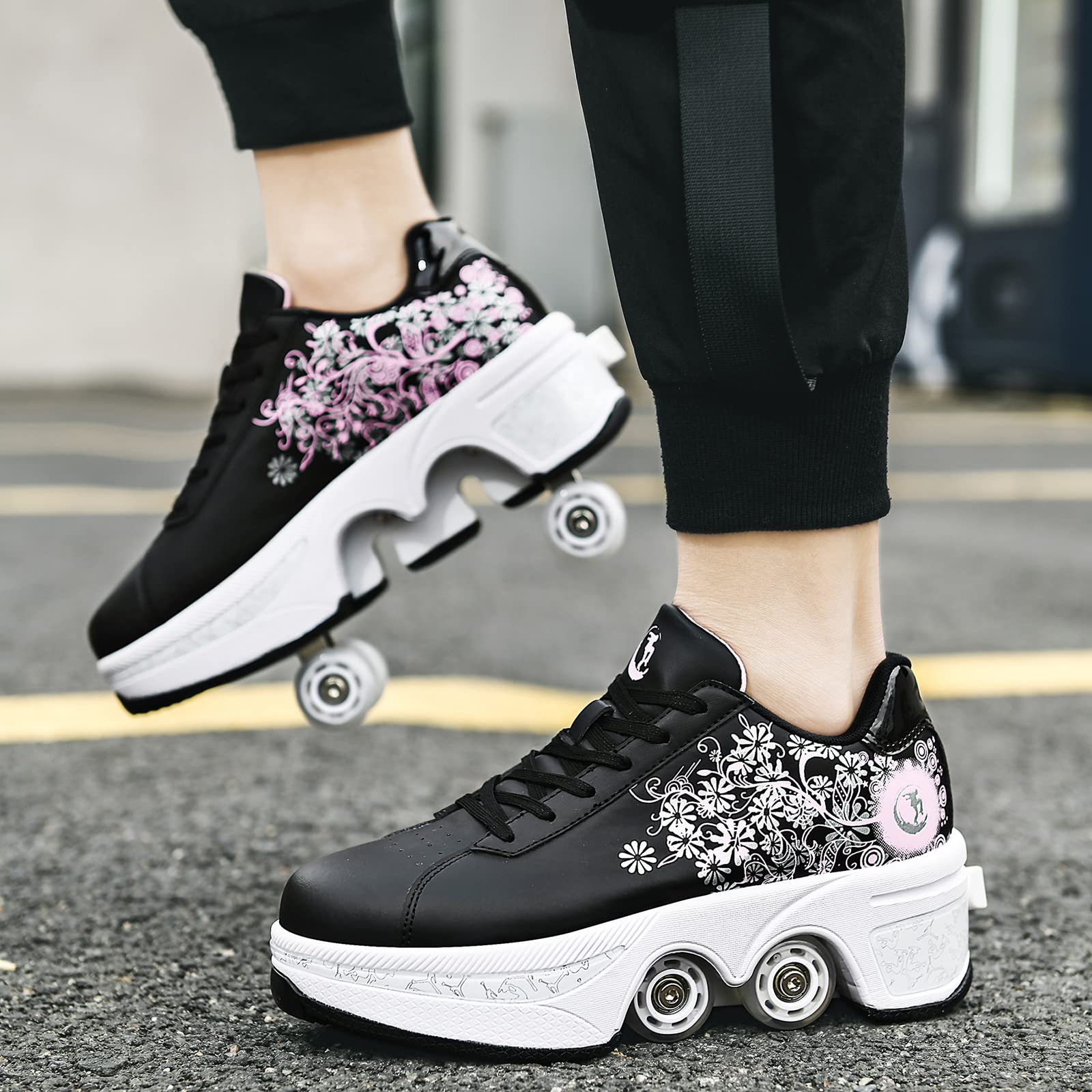 **Women's & Kids' Convertible Roller Skate Shoes - 4-Wheel Adjustable Sneakers for Outdoor Skating, Fun & Fitness - Perfect for Girls, Boys & Adults**    *(Ideal for parks, rinks, parties, and casual skating adventures!)*