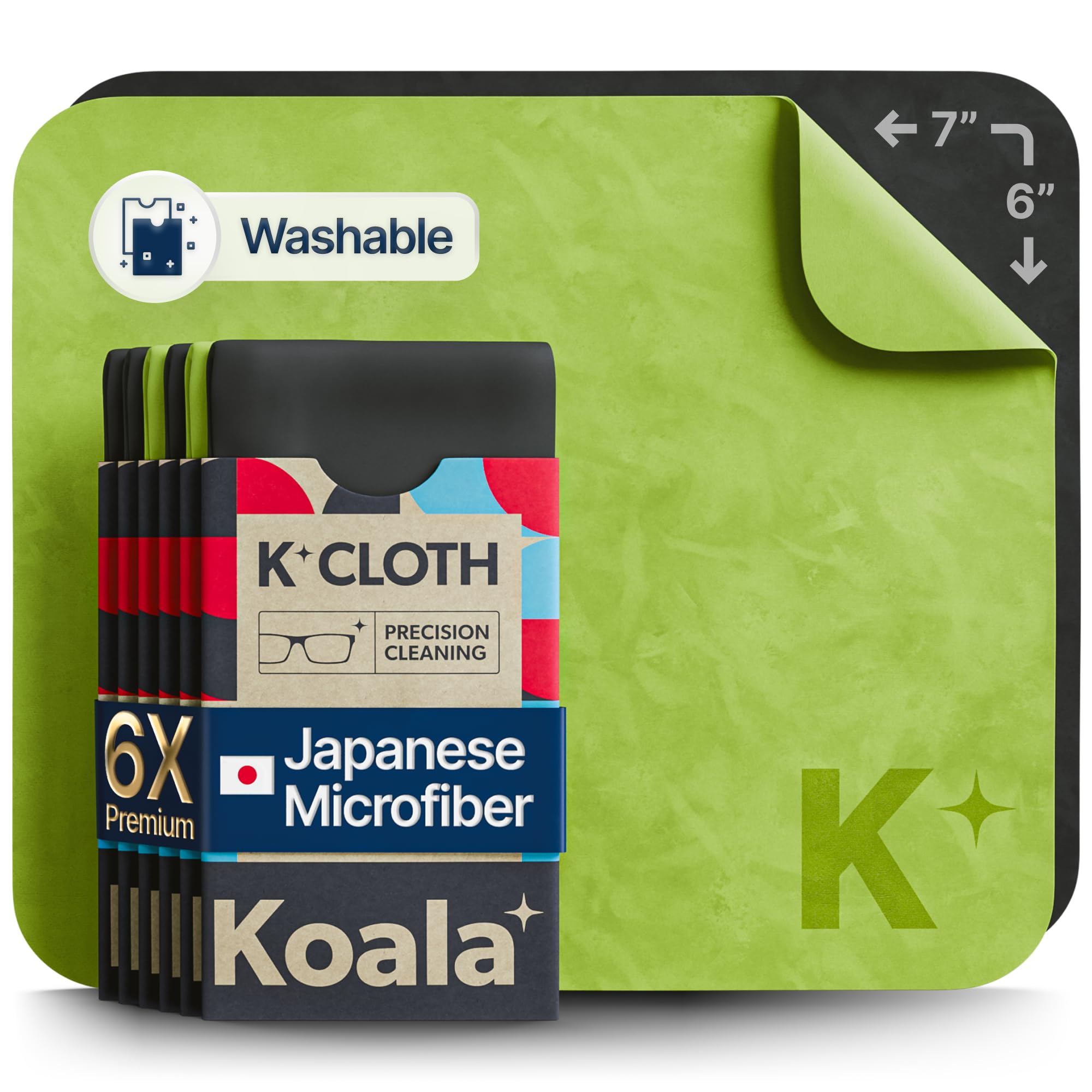 Premium Koala Lens Cleaning Cloth - Japanese Ultra-Soft Microfiber for Glasses, Eyeglasses, Camera Lenses, VR/AR Headsets & Screens - Anti-Scratch & Streak-Free - Perfect for Home, Office & Travel (6-Pack, Black & Green)