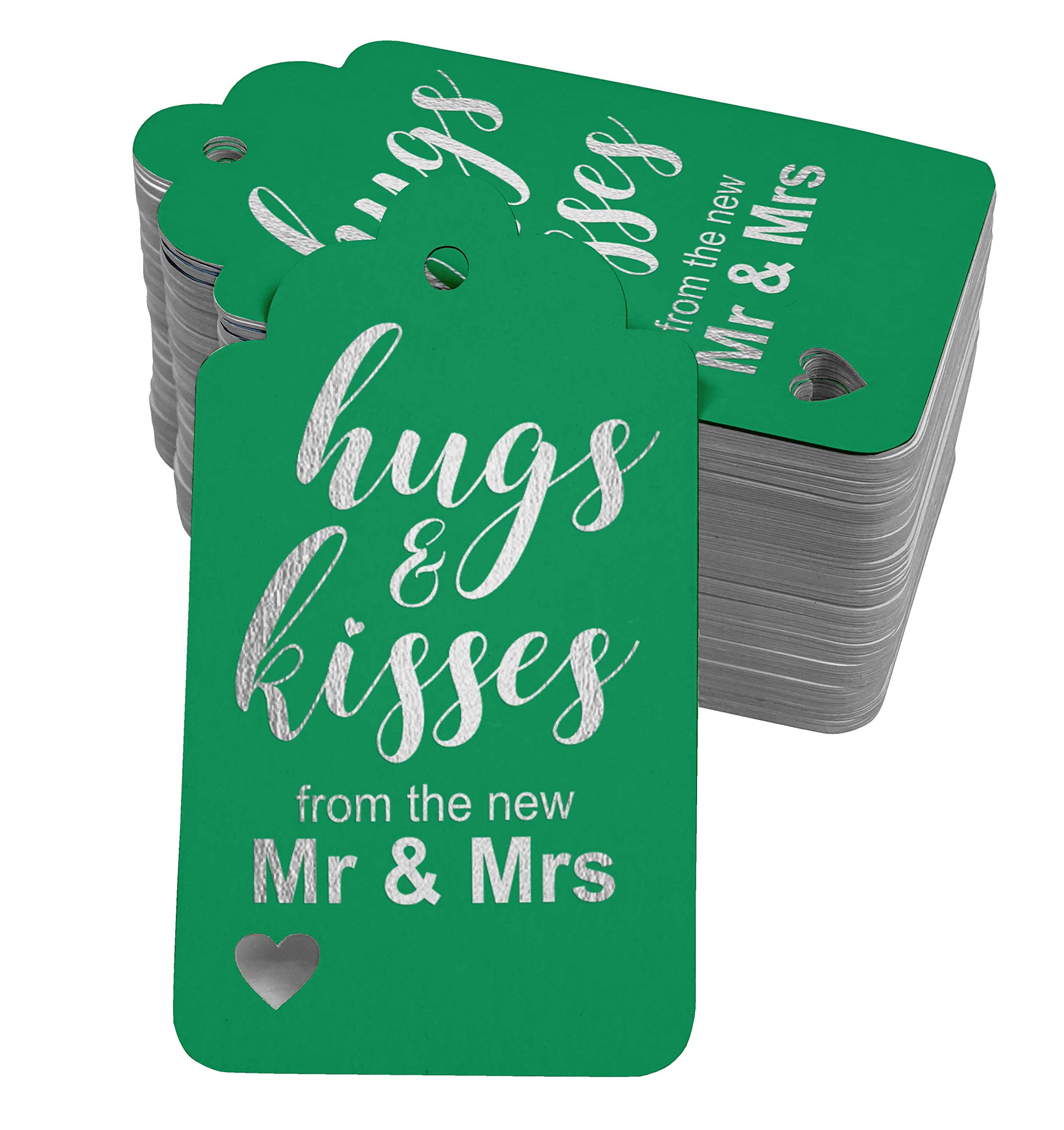 100pcs Real Silver Foil Wedding Favor Tags - XOXO Hugs & Kisses Design for Bridal Shower, Anniversary & Romantic Gift Decorations