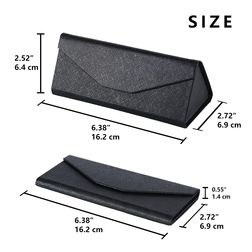 Hard Shell Glasses Case for Men & Women - PU Folding Eyeglasses & Sunglasses Holder with Cleaning Cloth | Portable Travel, Office & Daily Use Protective Storage