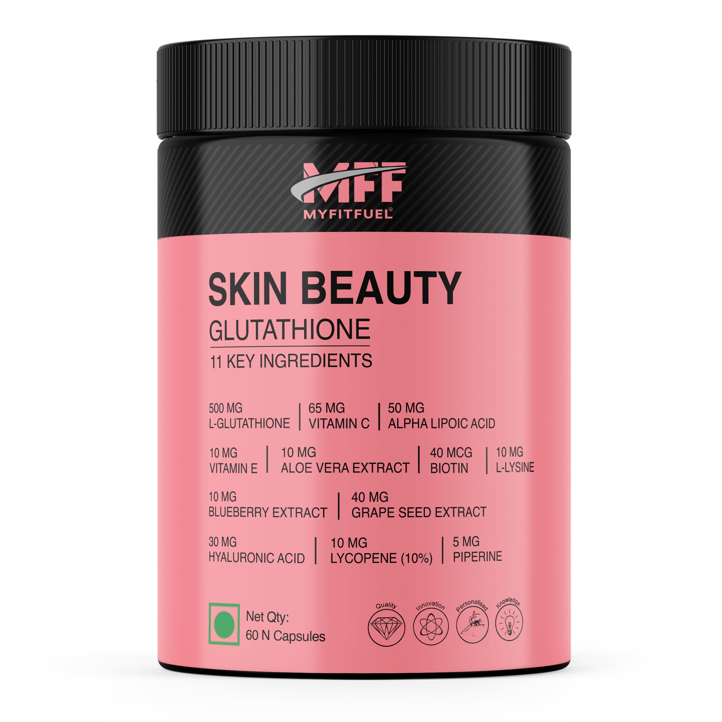 MyFitFuel Skin Beauty Glutathione 120 Capsules - Lycopene, Vitamin C & E, Hyaluronic Acid, Biotin Supplement for Hydrated, Brightening & Radiant Skin - Reduces Melanin for Glowing Complexion - Perfect for Daily Skincare Routine for Men & Women
