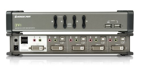IOGEAR 4-Port DVI KVMP Switch with Audio & Cables (GCS1764) - Control 4 Computers with 1 Keyboard, Mouse & Monitor - Perfect for Home Office, Gaming & Multi-PC Workstations