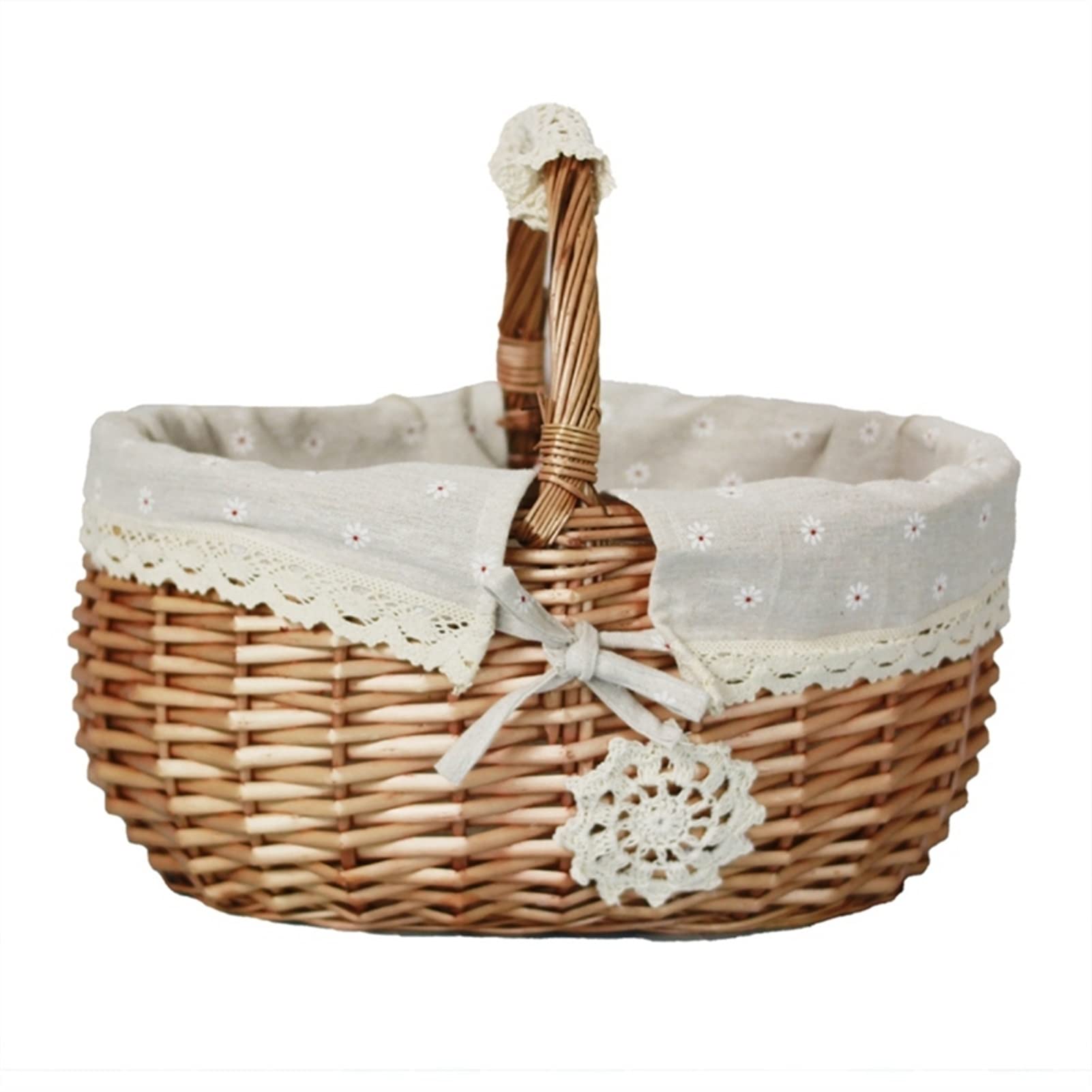 Premium Woven Wicker Picnic Basket - Large Capacity 19x23x18cm Easter Egg Storage Basket, Handmade Gift & Home Decor for Outdoor Picnics, Beach Trips, and Spring Celebrations
