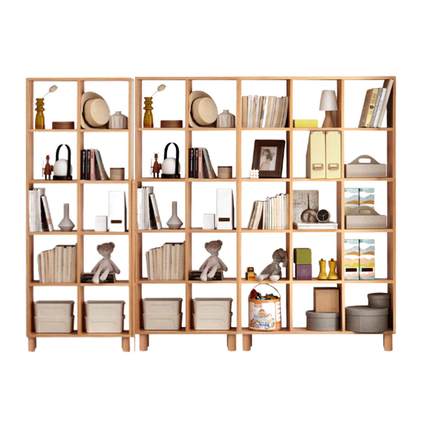 Solid Wood Bookshelf - Beech & Oak Bookcase with Free Combination - Perfect for Home Office, Living Room, and Library Storage