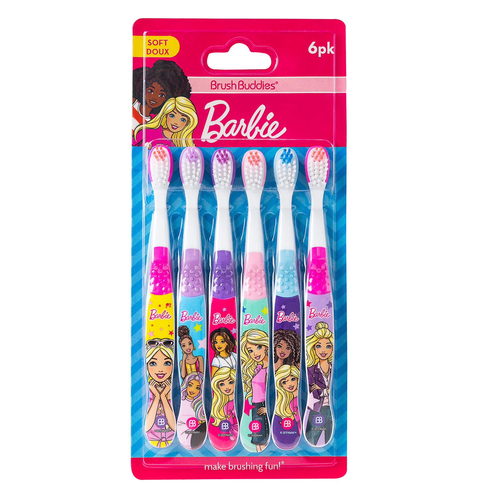 Brush Buddies 6 Pack Barbie Toothbrushes for Kids - Soft Bristle Children's Toothbrushes with Cute Designs | Perfect for Daily Oral Care & Travel