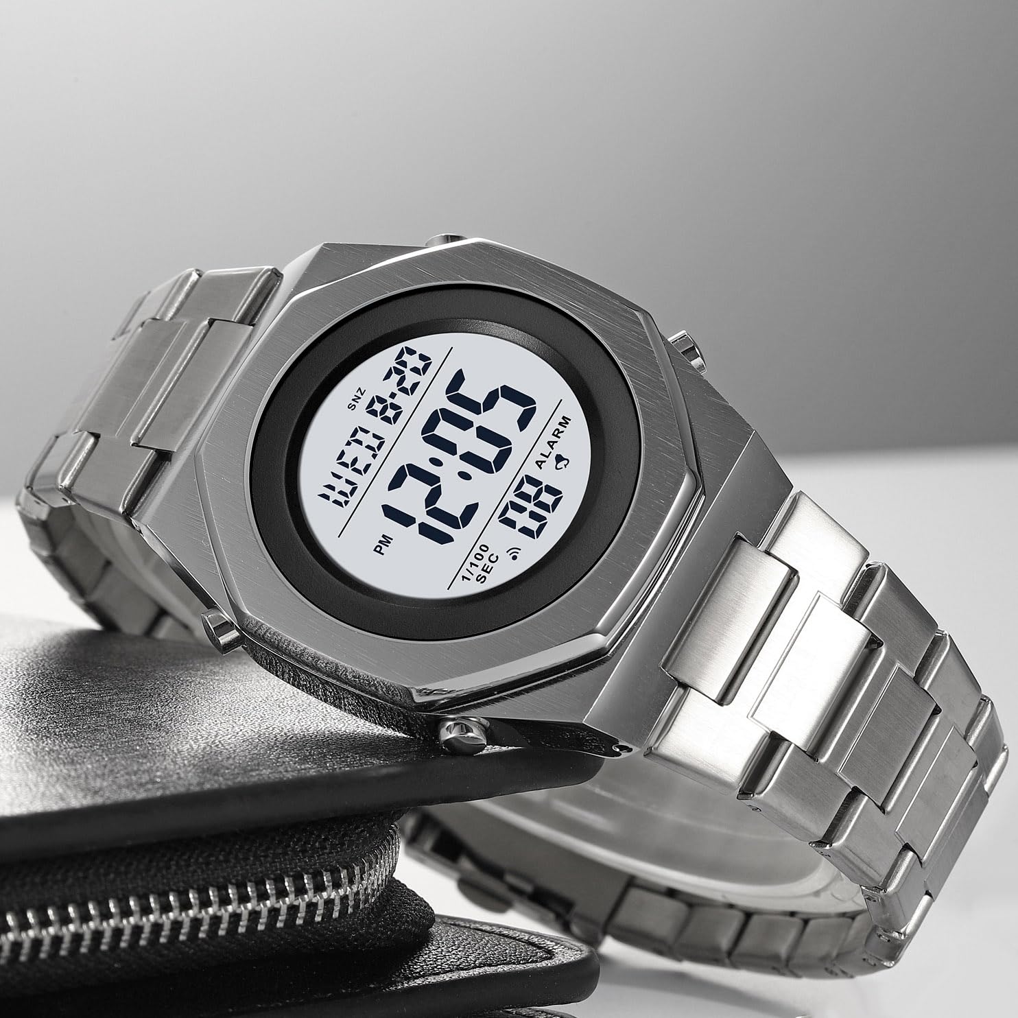 Men's Stainless Steel Digital Wrist Watch - Hexagon Designer Waterproof Watch with Alarm, Date & LED Backlight | Perfect for Business, Casual Wear & Outdoor Activities