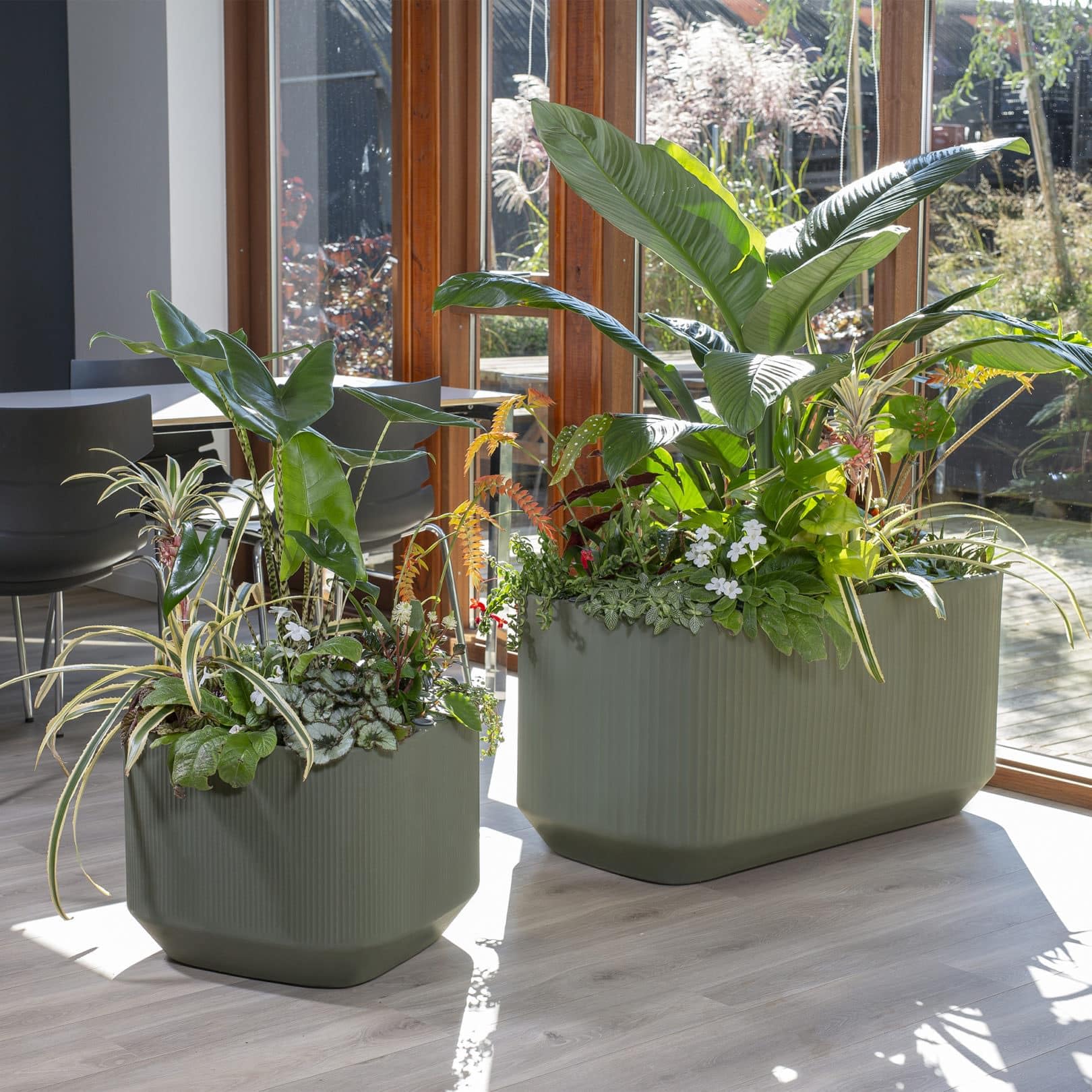 Crescent Garden Modular Trough Planter Box - Self-Watering Indoor Outdoor Plant Pot with Drainage Holes, Modern Olive Planter for Herbs, Flowers, Succulents - Perfect for Patio, Balcony & Home Decor