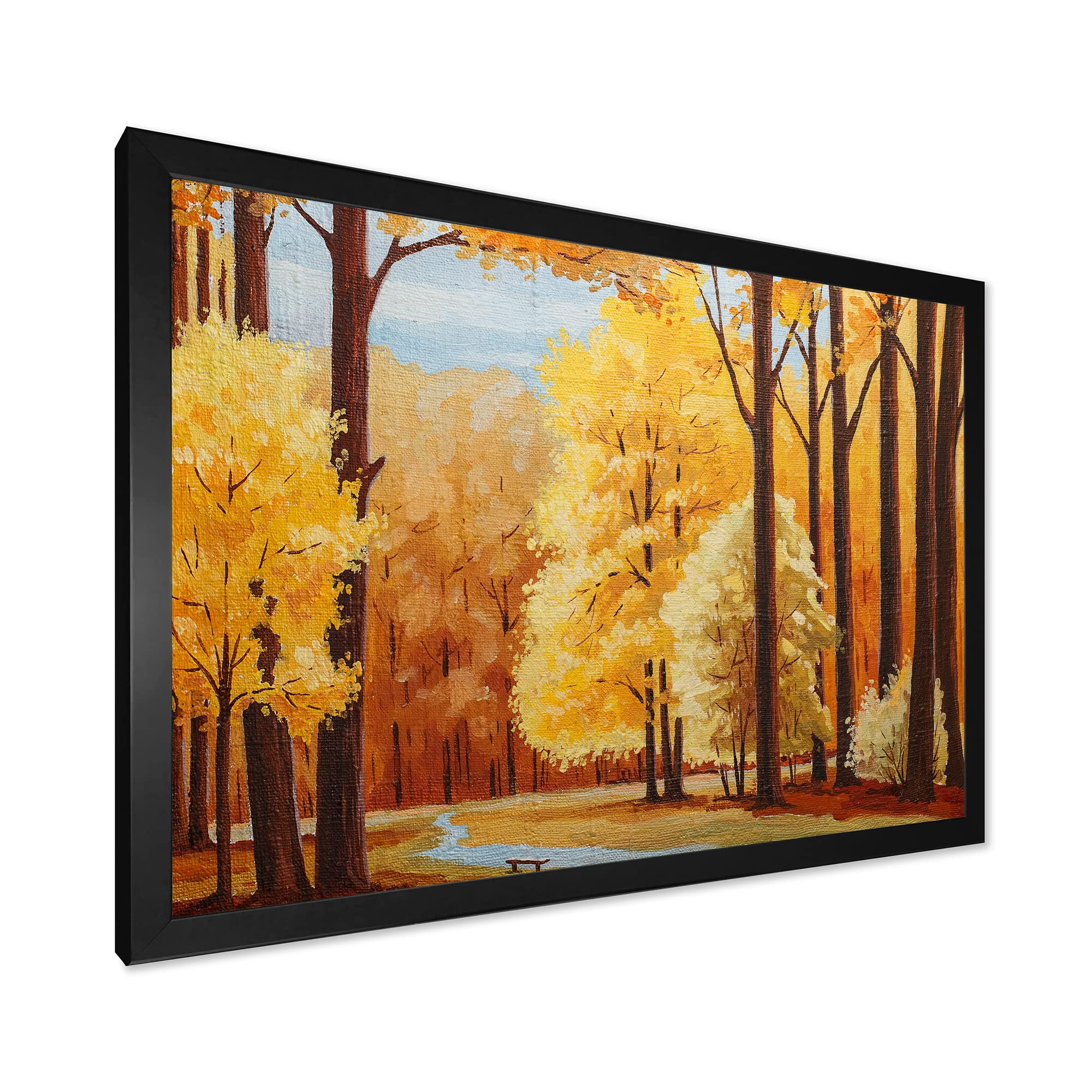 DesignQ Orange Autumn Trees At Dawn Farmhouse Framed Wall Art - Rustic Landscape Painting for Living Room, Bedroom & Office Decor - Perfect Gift for Housewarming & Holidays