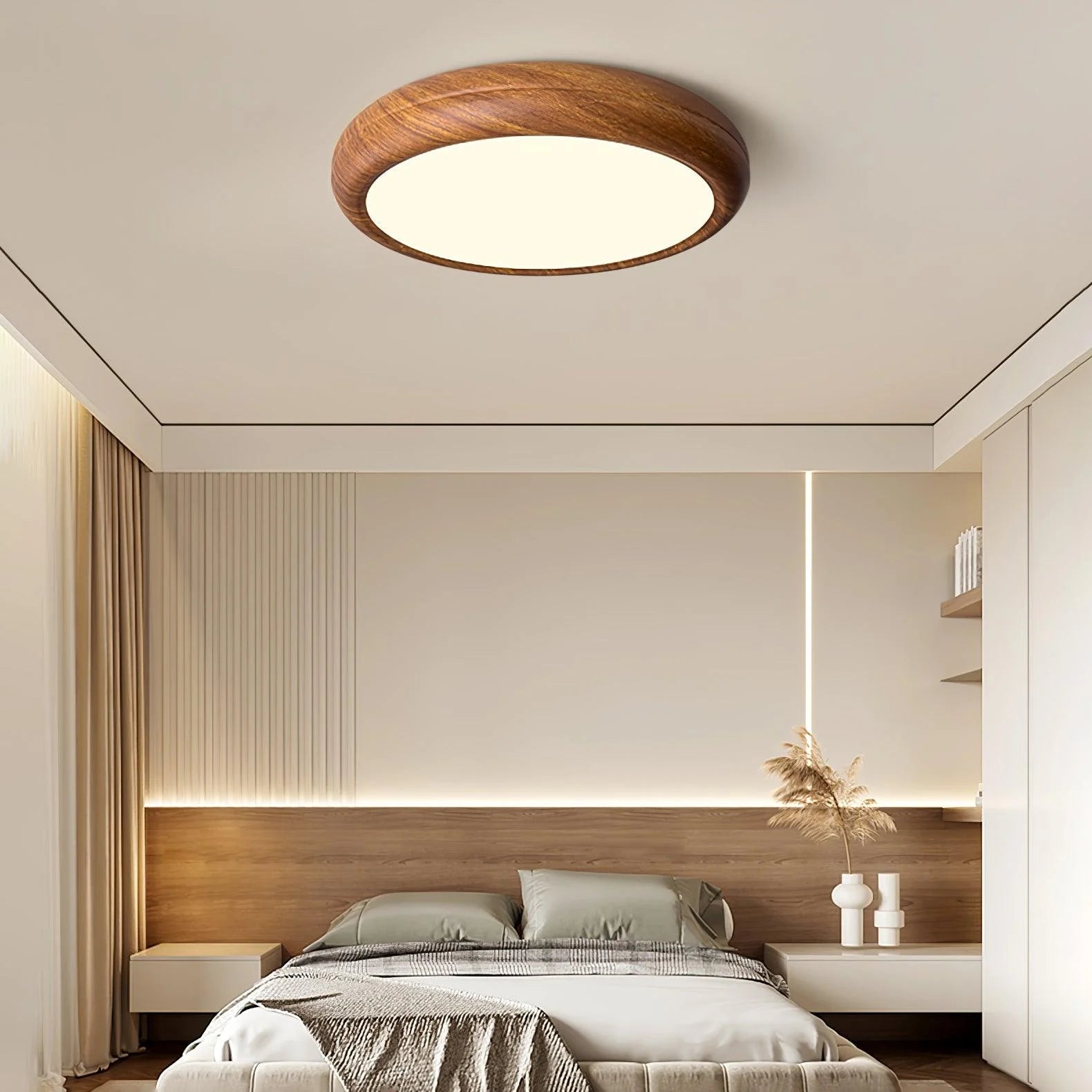 Wood Grain Round Ceiling Lamp - Modern Farmhouse Pendant Light with Natural Wood Finish - Perfect for Living Room, Bedroom, or Dining Room Lighting