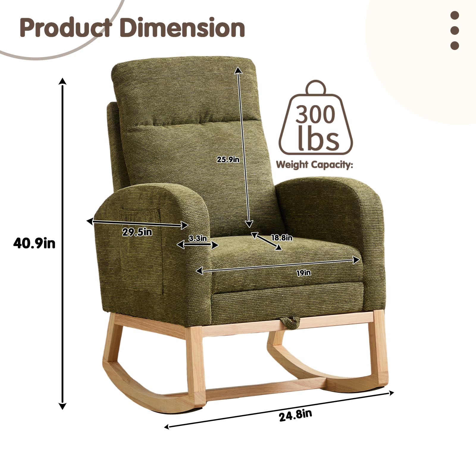 Comfortable Nursery Rocking Chair with Adjustable Footrest - Soft Teddy Fabric, Solid Wood Legs, High Back Support & Side Pockets (Cyan) - Perfect for Baby Nurseries, Living Rooms & Breastfeeding Moms