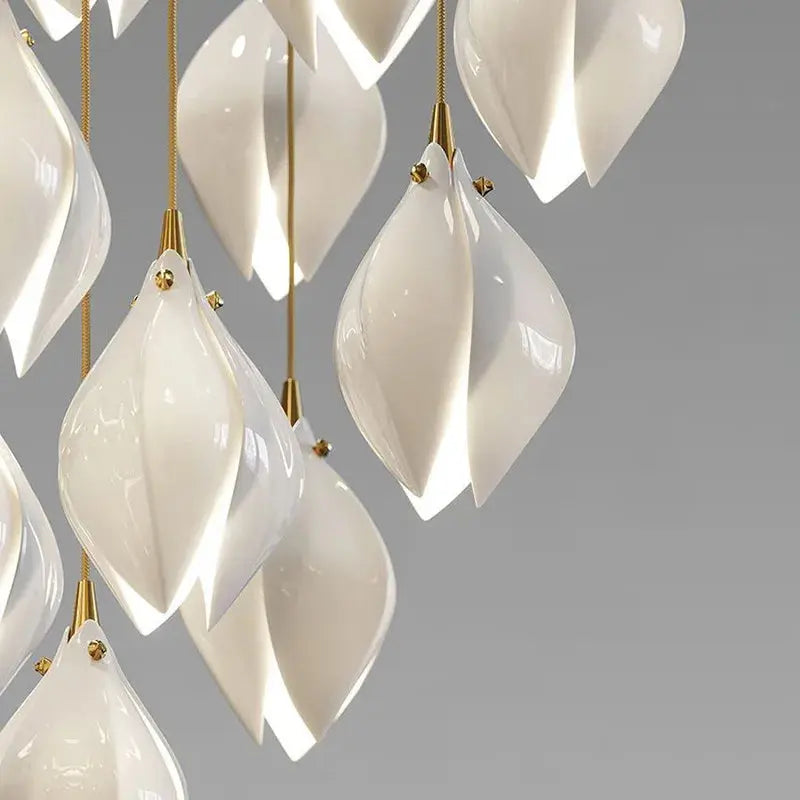 Elegant Ceramic Magnolia Staircase Chandelier - 6/9/18/36 Lights Modern Floral Ceiling Fixture for Foyer, Dining Room & Stairwell Lighting