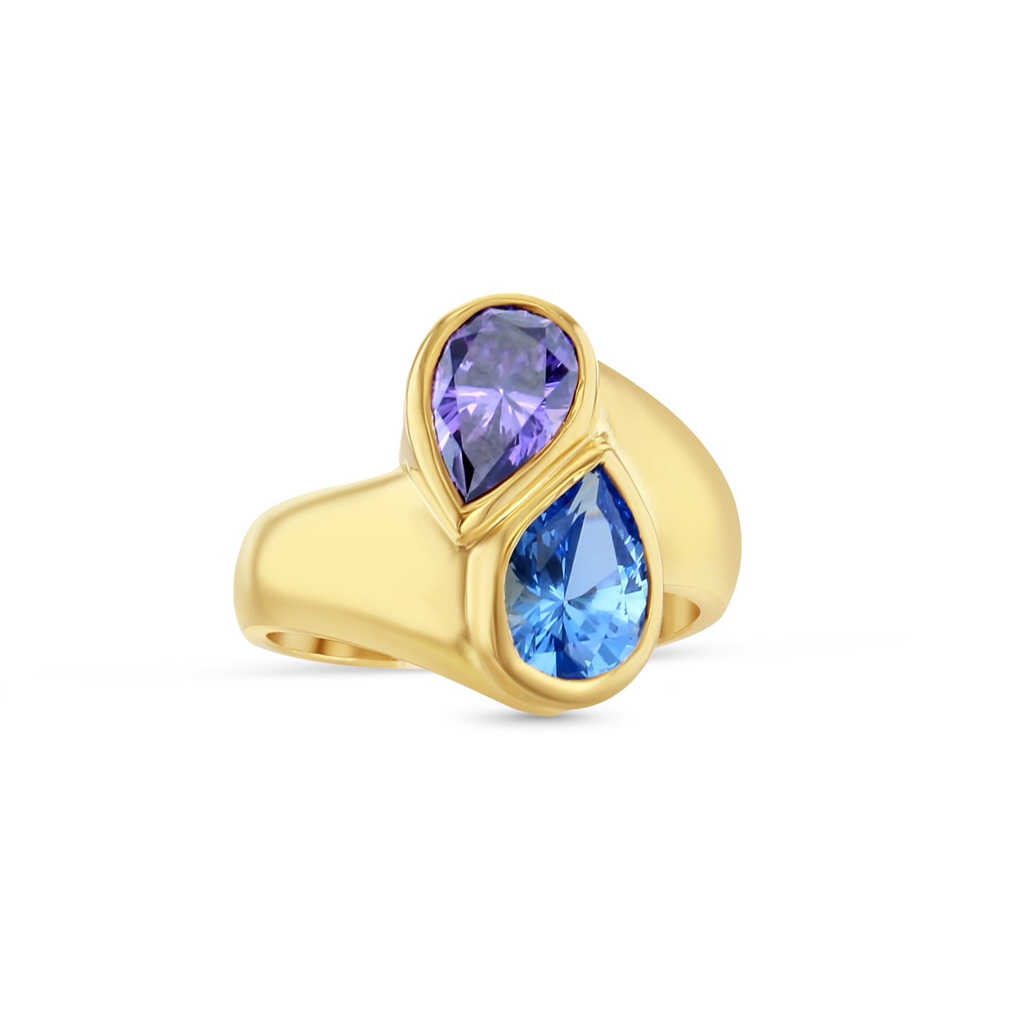 Blue Topaz & Amethyst Pear Shaped Sterling Silver Ring for Women - Elegant Dainty Jewelry Gift for Birthday, Anniversary & Special Occasions
