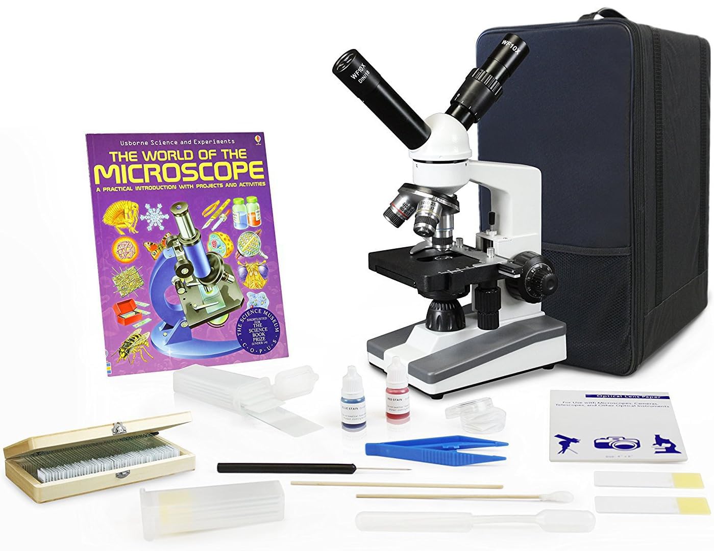 Vision Scientific VME0019-ST-RC-P3 Rechargeable Monocular Microscope with Mechanical Stage - Elementary Level Science Kit Includes 50 Prepared Slides, Microscope Book, Discovery Kit & Carrying Case - Perfect for Kids Science Projects, Homeschool Learning & Classroom Biology Labs