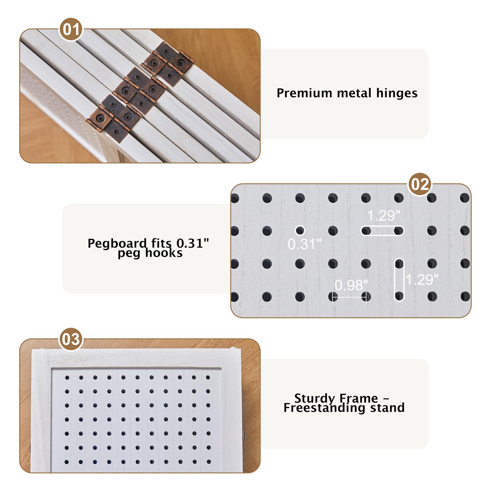 5.6Ft Wooden Room Divider & Pegboard Display - Folding Privacy Screen with 6 Panels, Portable Freestanding Wall Organizer for Retail, Craft & Art Display (White) - Perfect for Home Office, Classroom & Store Organization