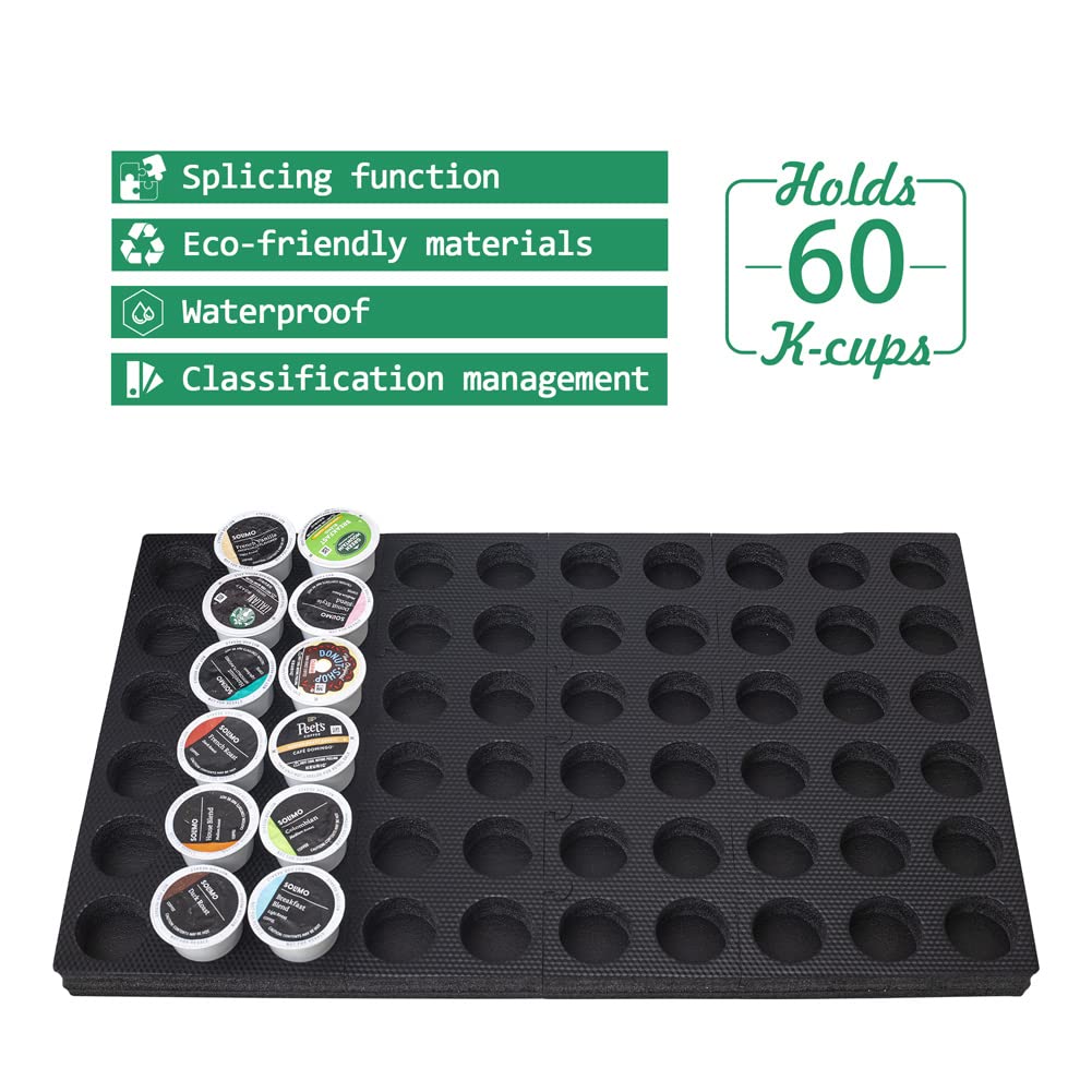 60-Count Coffee Pod Holder Organizer Tray - DIY Drawer Storage for Keurig K-Cups & Nespresso Capsules - Perfect for Kitchen Countertop & Office Coffee Station