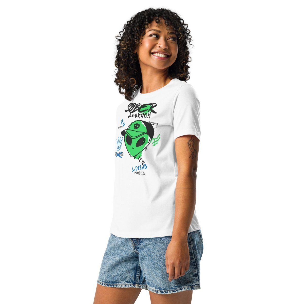 Alien Sober Journey Women's Relaxed T-Shirt | Cosmic Sobriety Collection | Comfortable Casual Tee for Everyday Wear & Recovery Support