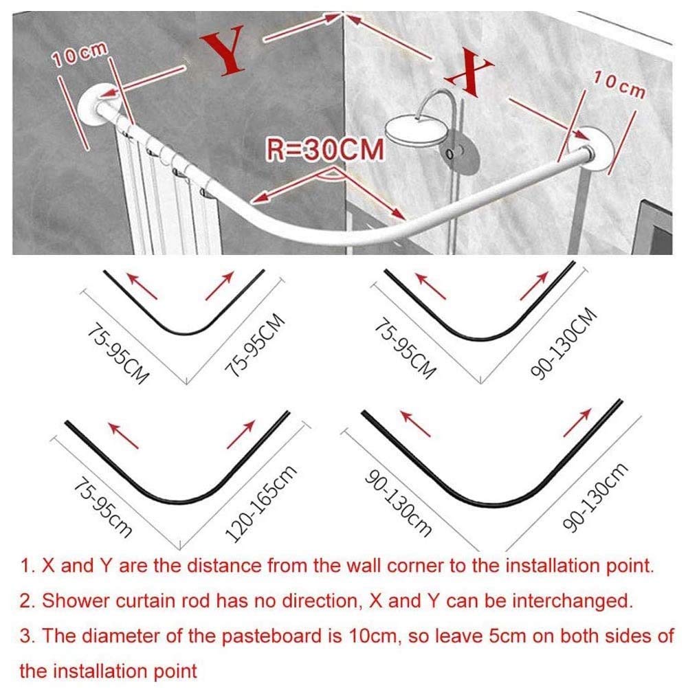 Adjustable L-Shaped Stainless Steel Shower Curtain Rod - No Drilling Corner Shower Rail for Bathroom (70-95×120-165cm) - Perfect for Small Spaces & Corner Showers