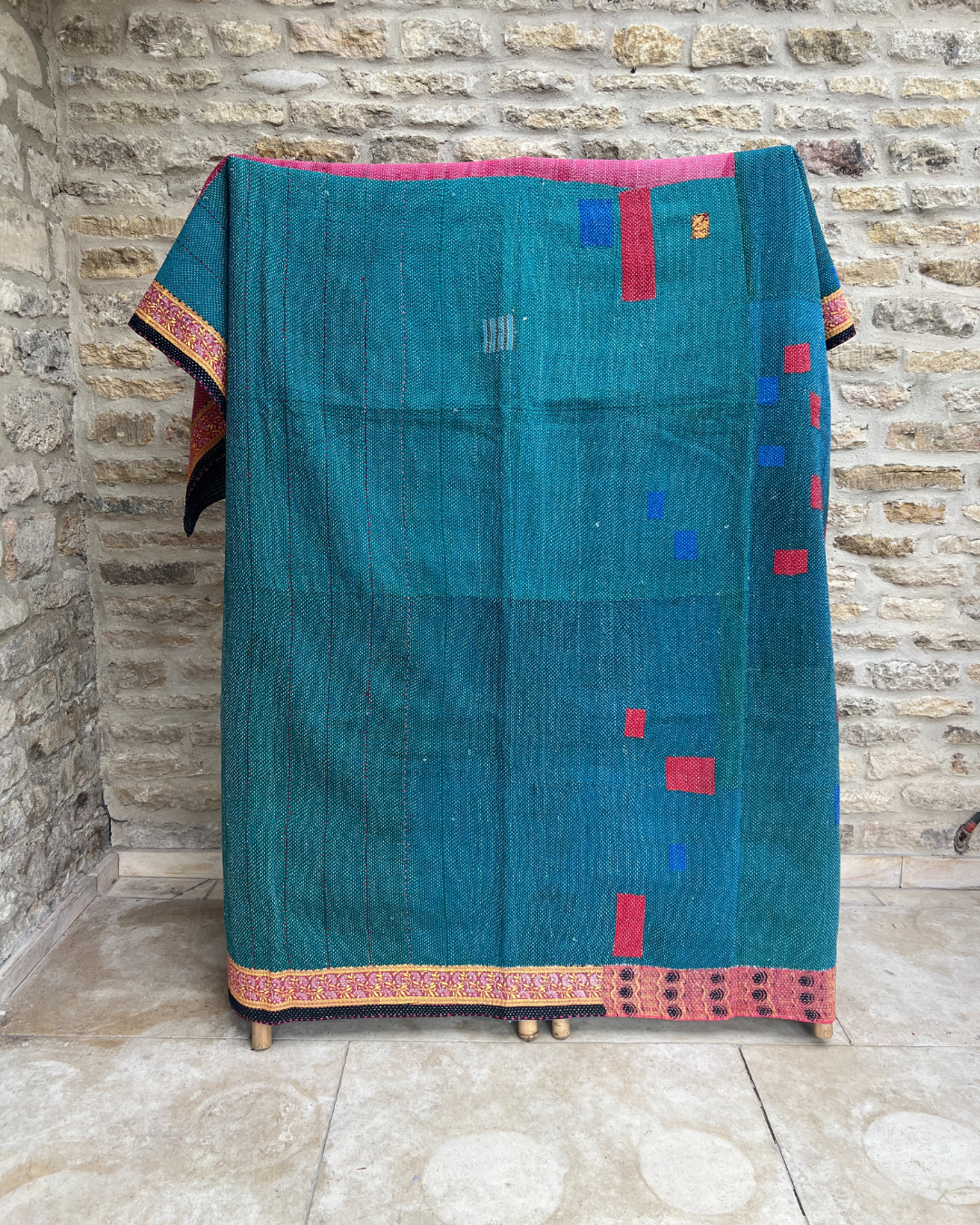 Premium Heavyweight Kantha Quilt No. 549 - Handmade Cotton Patchwork Bedspread for Cozy Home Decor & Winter Warmth - Perfect for Bedroom, Living Room, and Guest Room Comfort