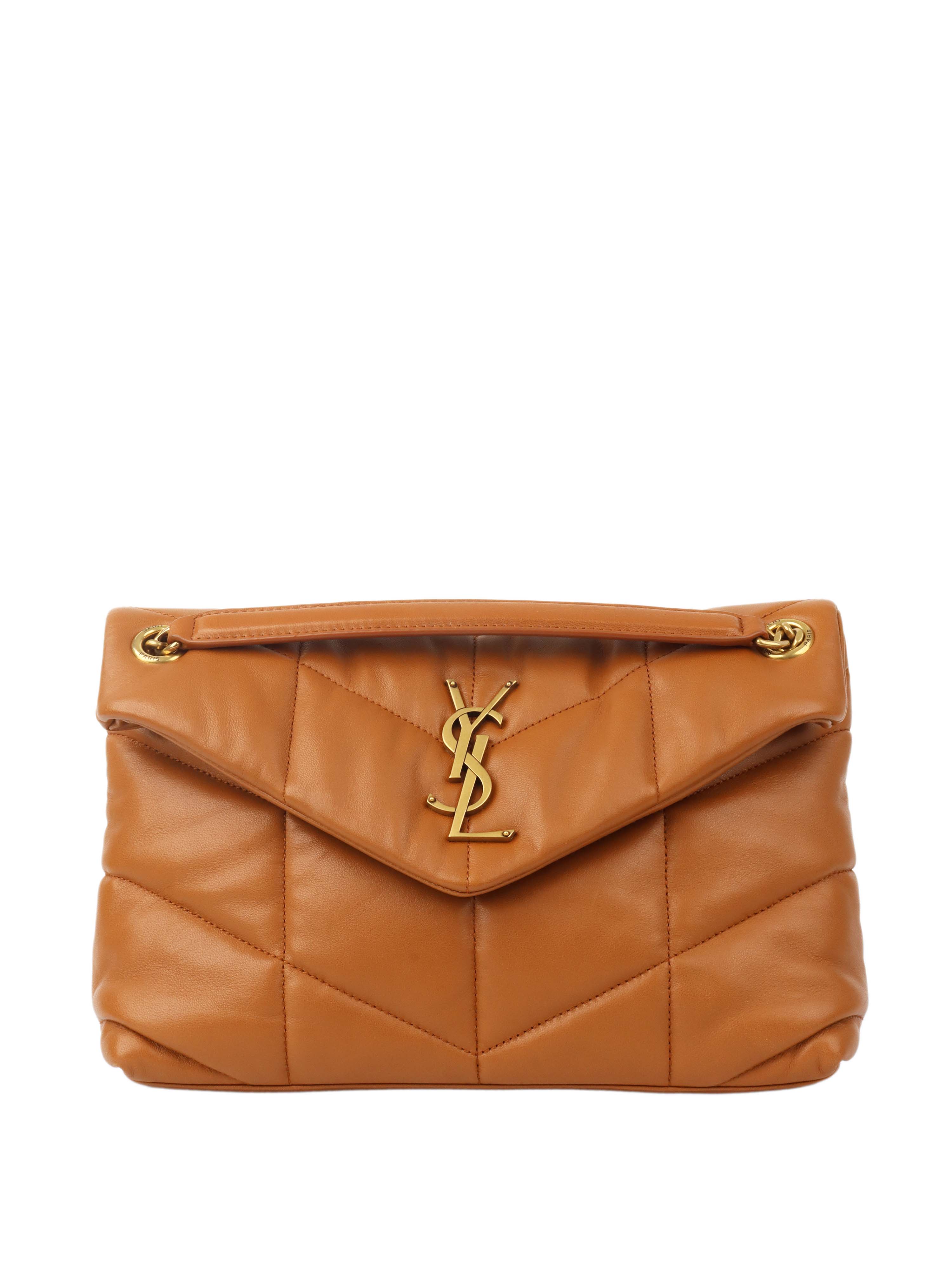 Saint Laurent Caramel Puffer Small Crossbody Bag - Luxury Leather Shoulder Purse for Women | Perfect for Date Night, Travel & Everyday Use