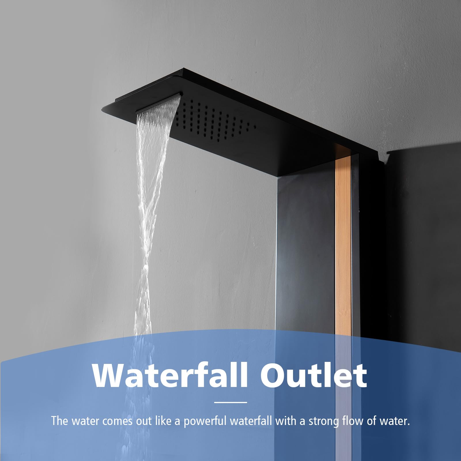 BWE Stainless Steel Shower Tower Panel System - Multi-Function Rainfall Shower Head with Waterfall, Massage Jets & Tub Spout for Luxury Bathroom Upgrade (Black) | Perfect for Spa-Like Experience in Master Bath & Modern Home Renovations