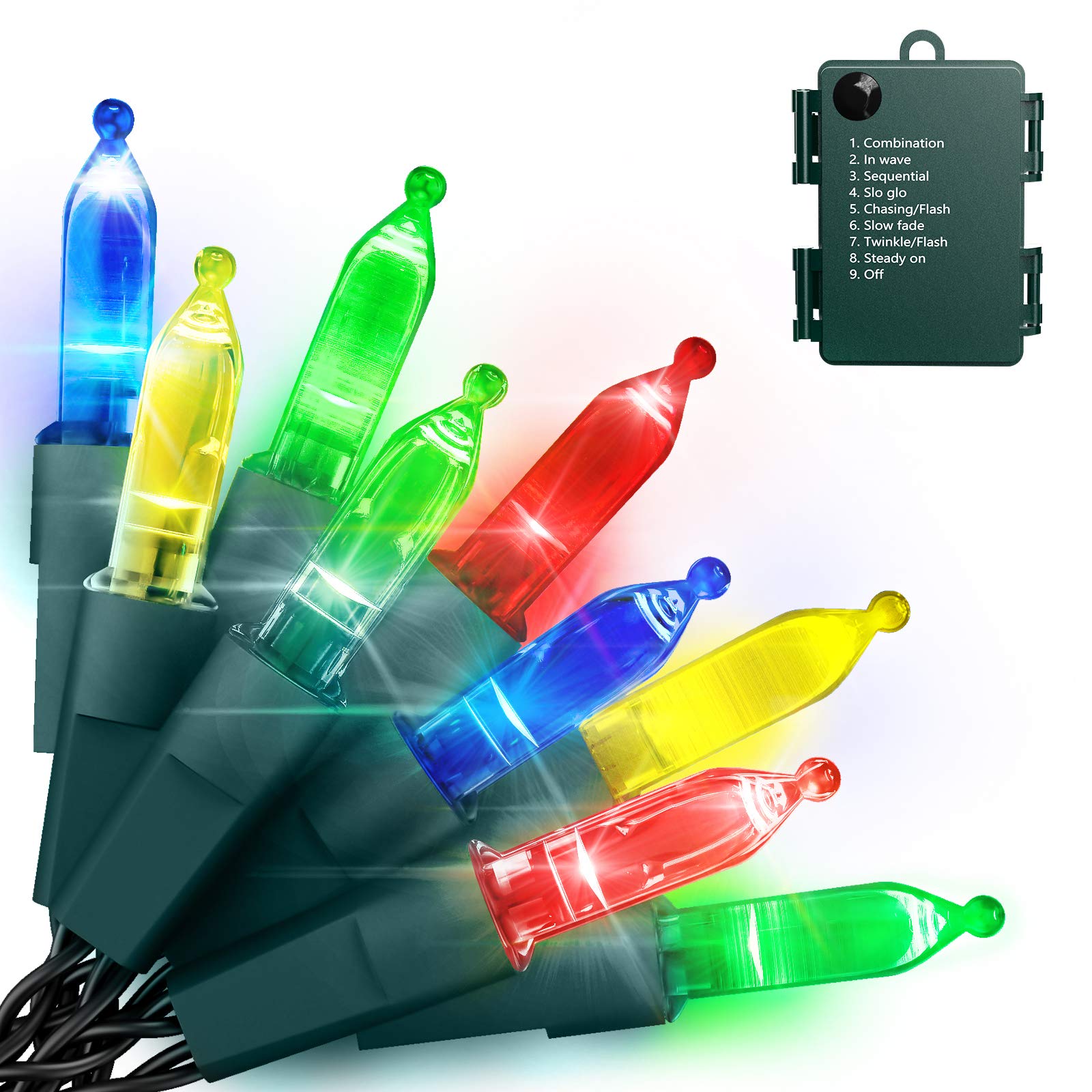 50 LED Mini Multicolor Battery Operated Christmas Lights - 16FT String Lights with 8 Lighting Modes, Waterproof for Indoor/Outdoor Use - Perfect for Christmas Tree, Wreath, Garden, Wedding and Party Decorations