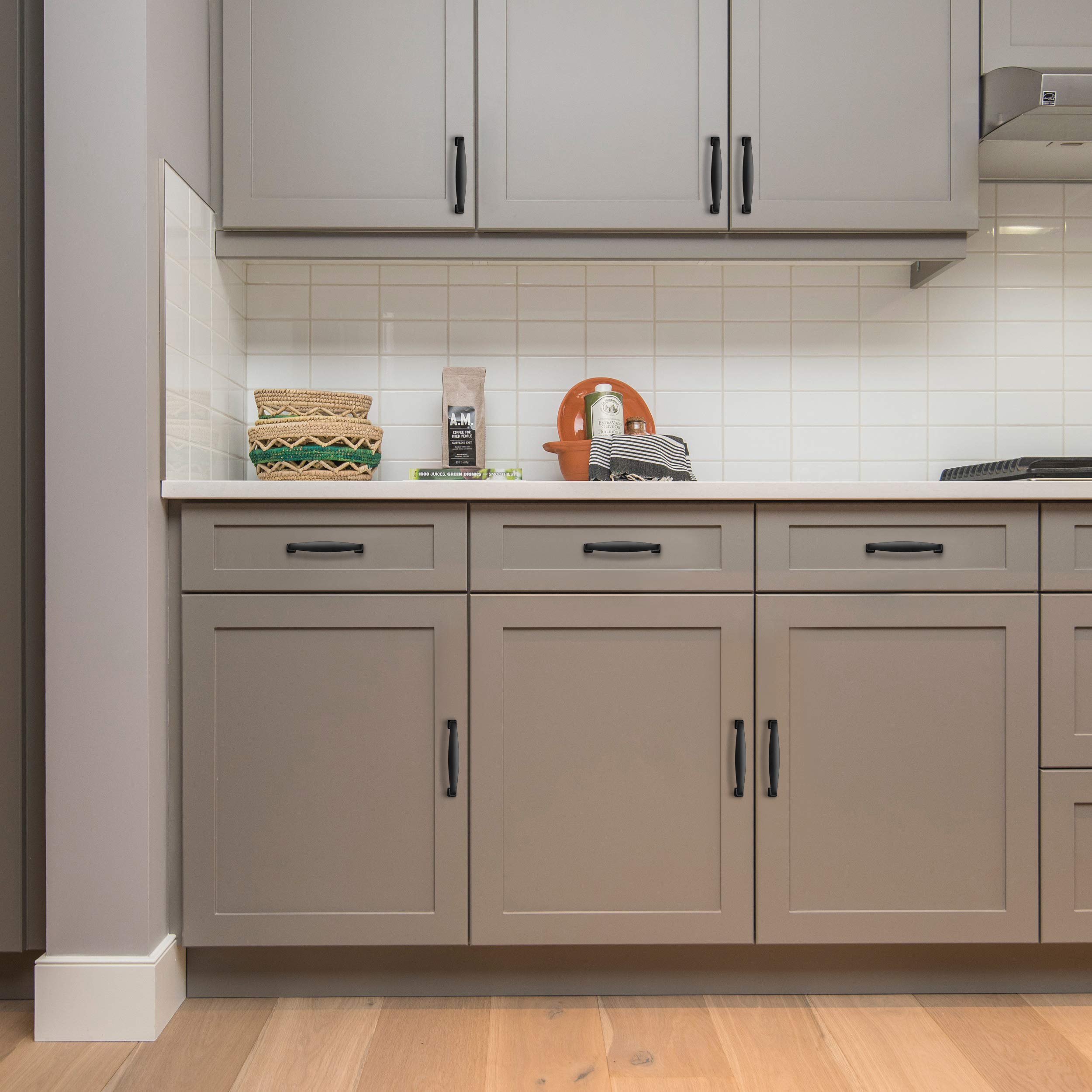 Ravinte 60 Pack 3-3/4 Inch Matte Black Cabinet Handles - Solid Kitchen Cabinet Pulls & Drawer Handles for Cabinets, Cupboards, Dressers - Perfect for Modern Kitchen & Bathroom Renovation